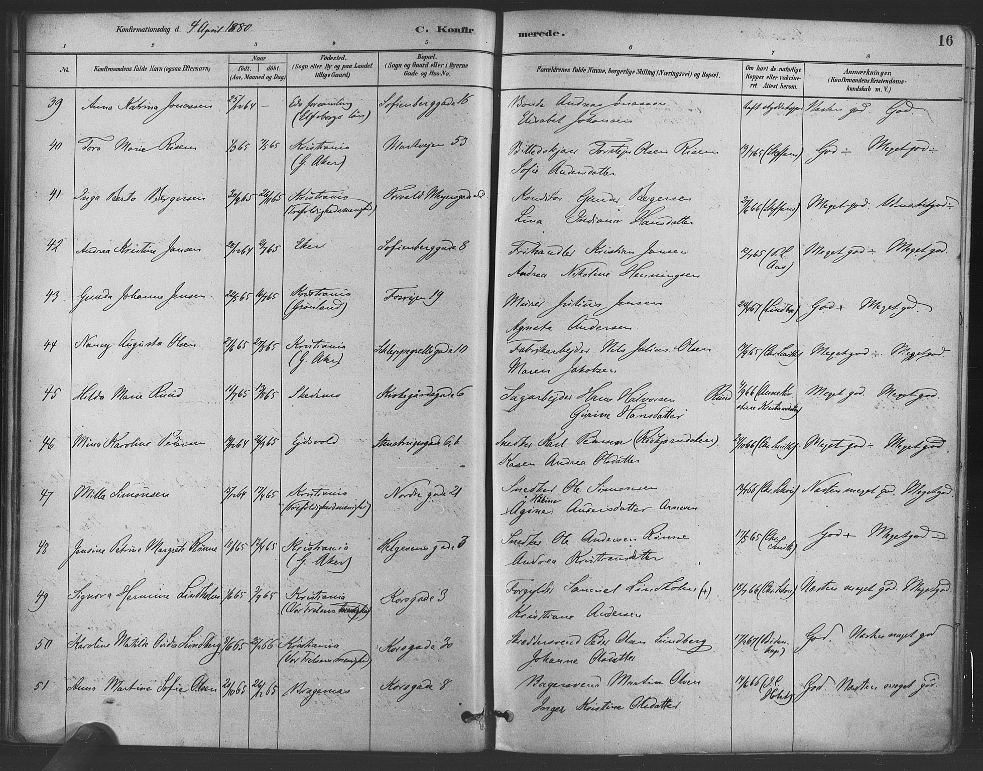 Paulus prestekontor Kirkebøker, AV/SAO-A-10871/F/Fa/L0004: Parish register (official) no. 4, 1879-1891, p. 16