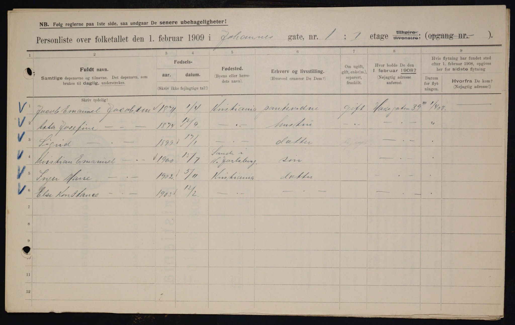 OBA, Municipal Census 1909 for Kristiania, 1909, p. 43060