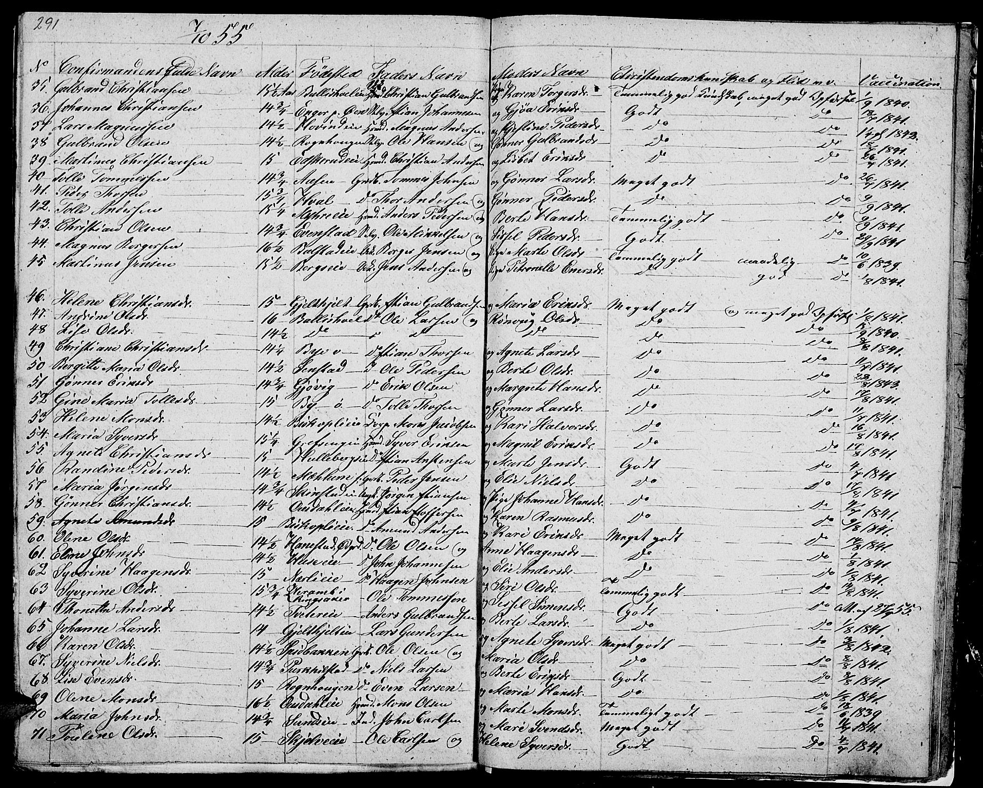 Nes prestekontor, Hedmark, AV/SAH-PREST-020/L/La/L0004: Parish register (copy) no. 4, 1832-1861, p. 291