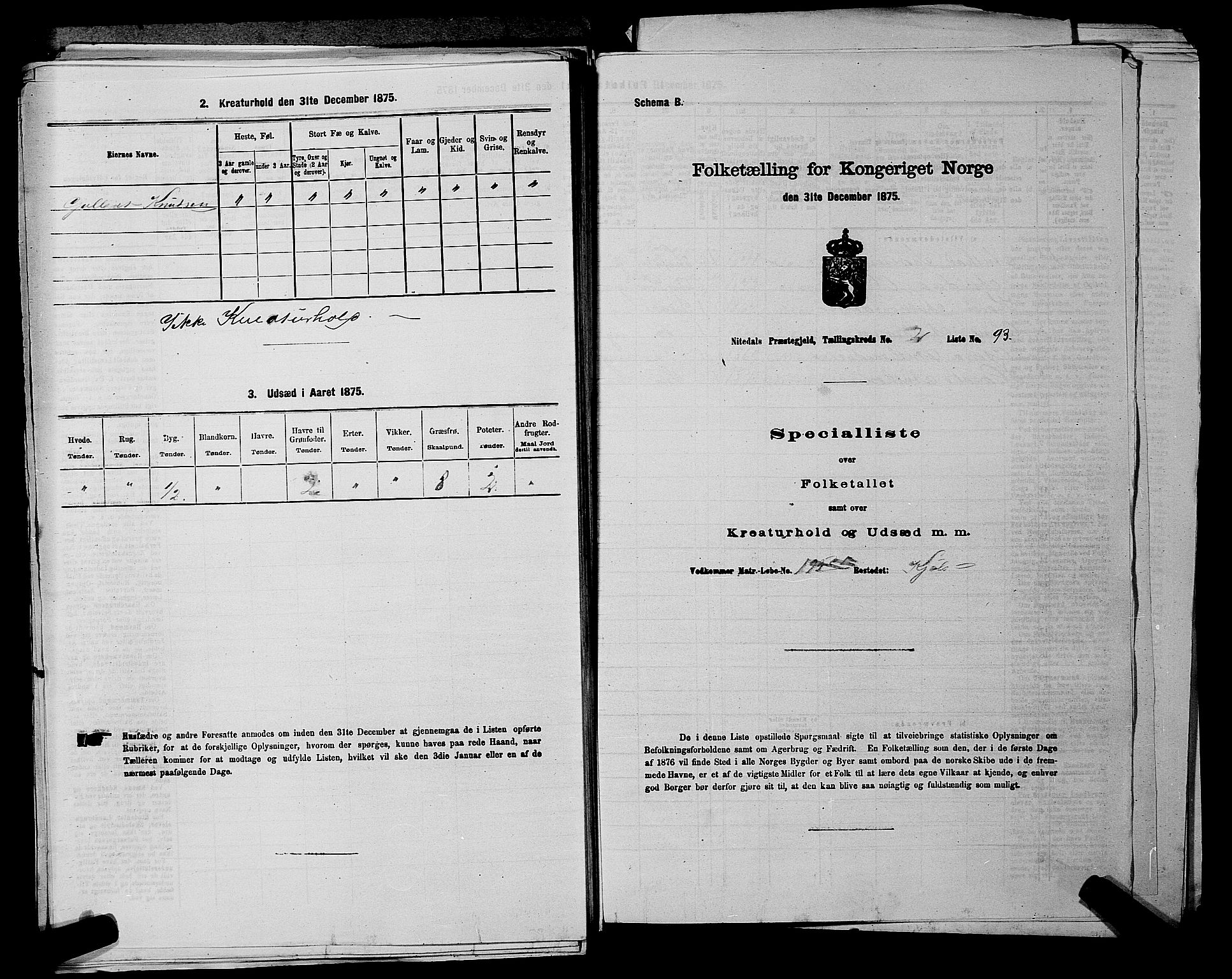 RA, 1875 census for 0233P Nittedal, 1875, p. 393