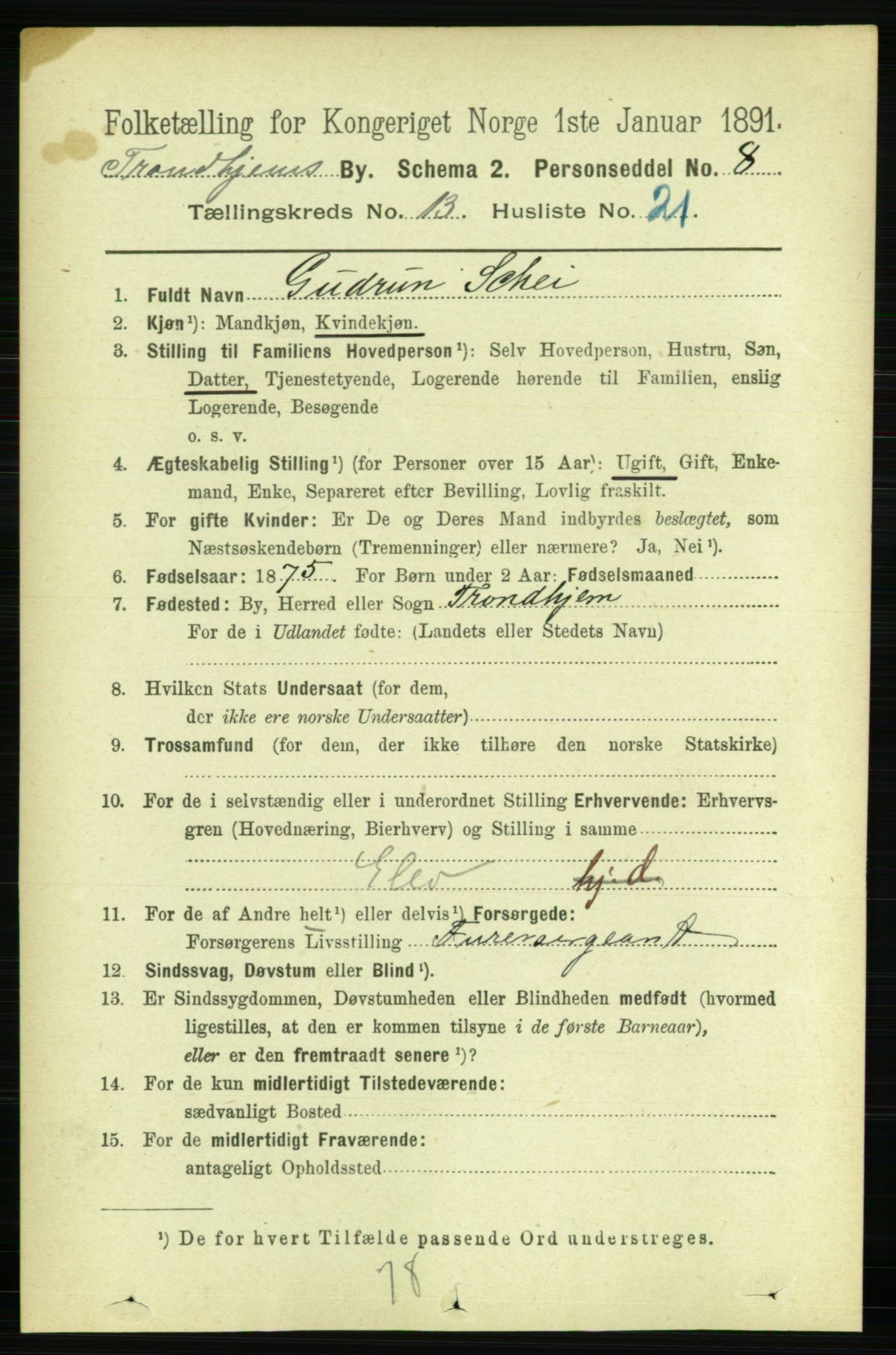 RA, 1891 census for 1601 Trondheim, 1891, p. 10446