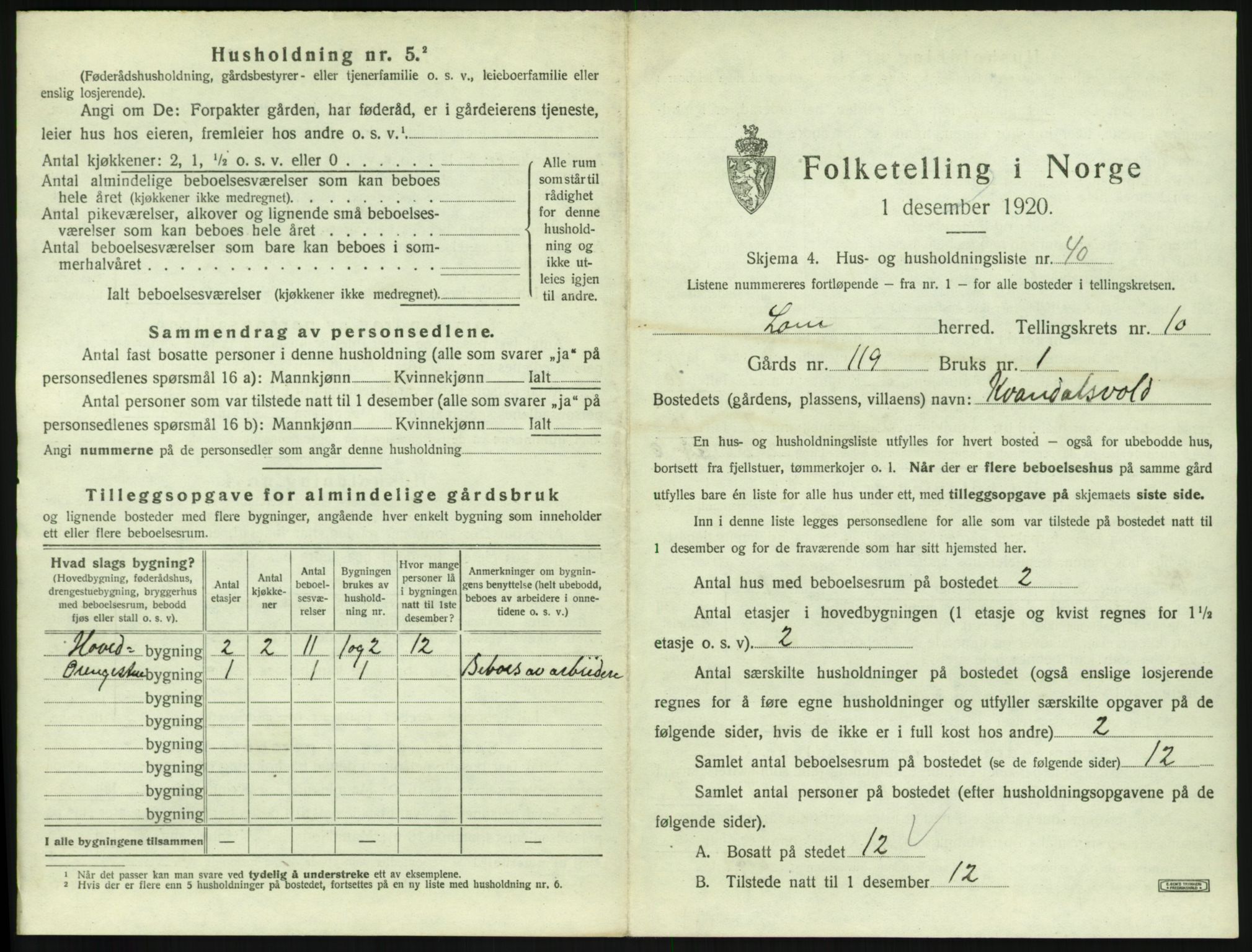 SAH, 1920 census for Lom, 1920, p. 922