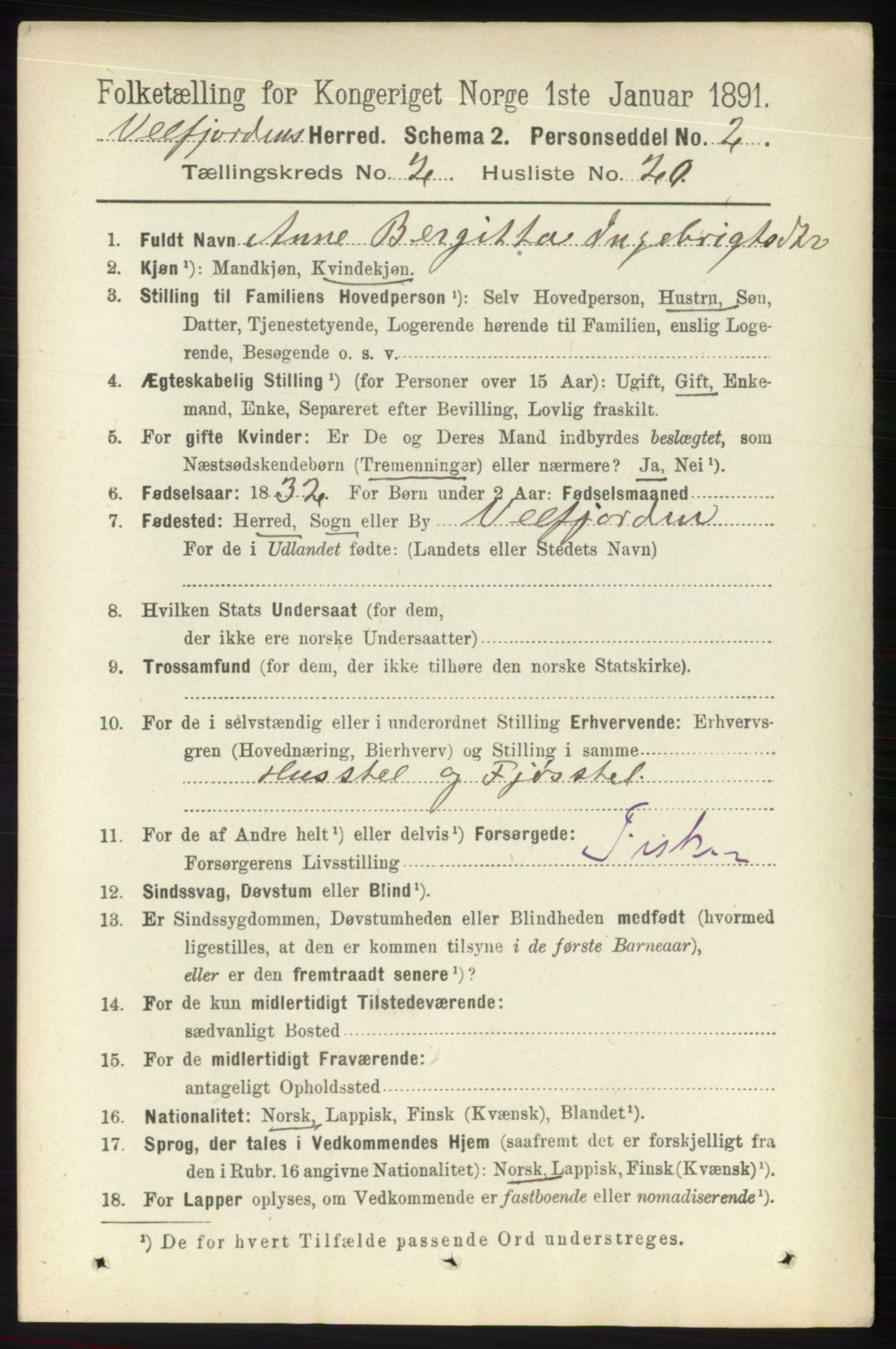 RA, 1891 census for 1813 Velfjord, 1891, p. 676