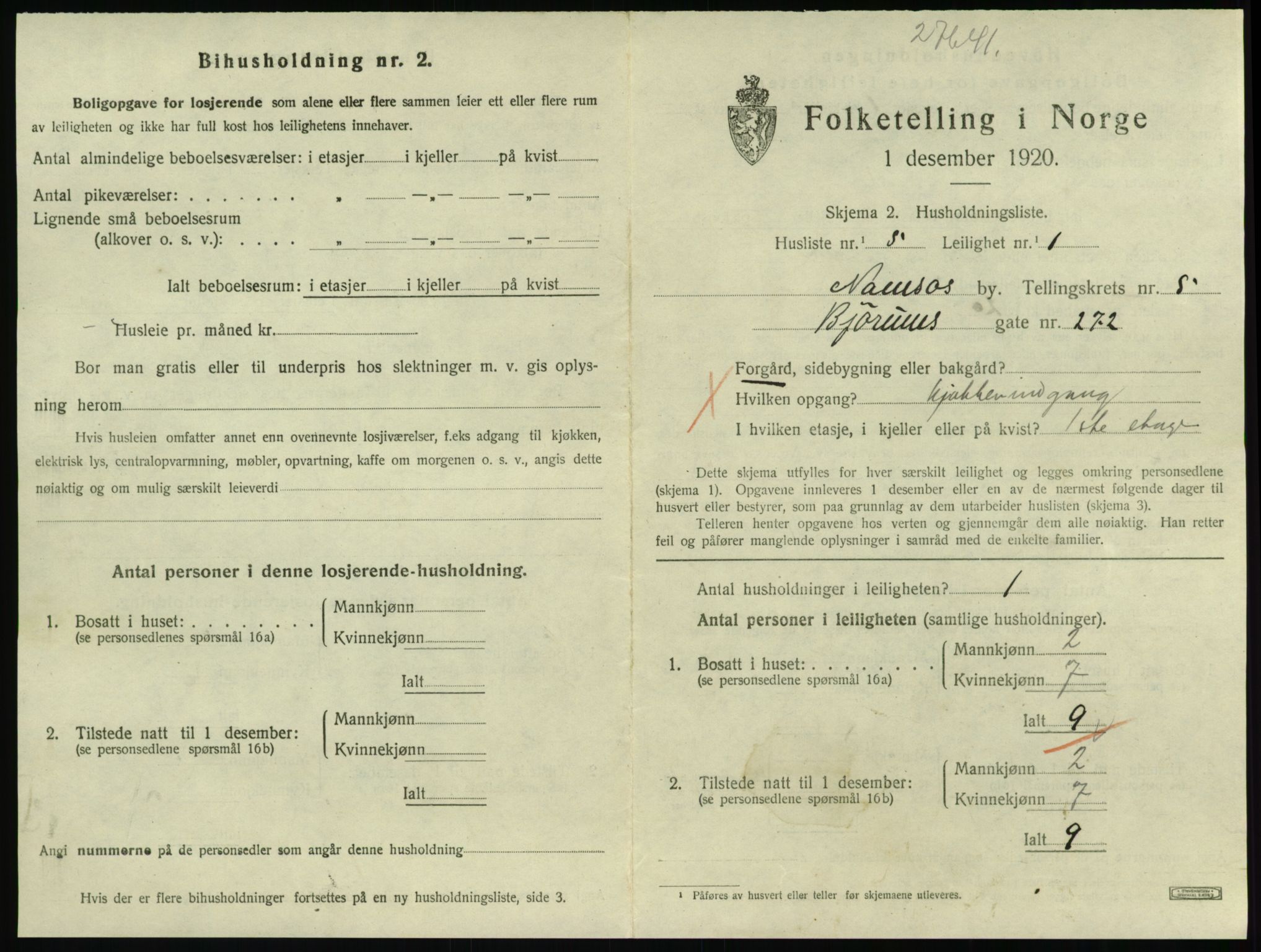 SAT, 1920 census for Namsos, 1920, p. 1617