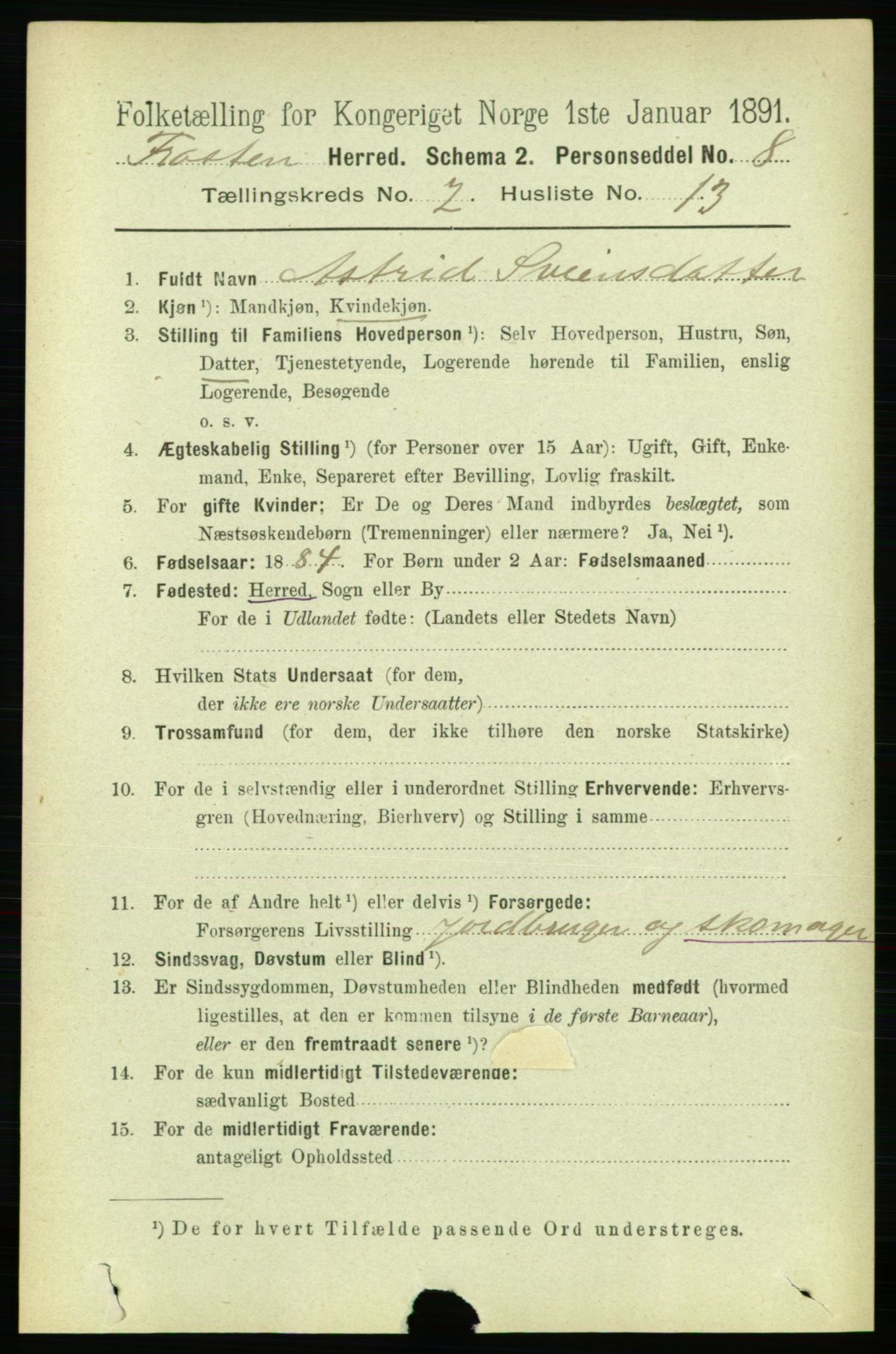 RA, 1891 census for 1717 Frosta, 1891, p. 1140