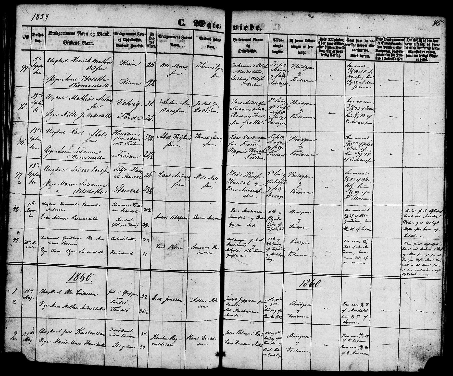 Kinn sokneprestembete, AV/SAB-A-80801/H/Haa/Haaa/L0010: Parish register (official) no. A 10, 1852-1869, p. 45