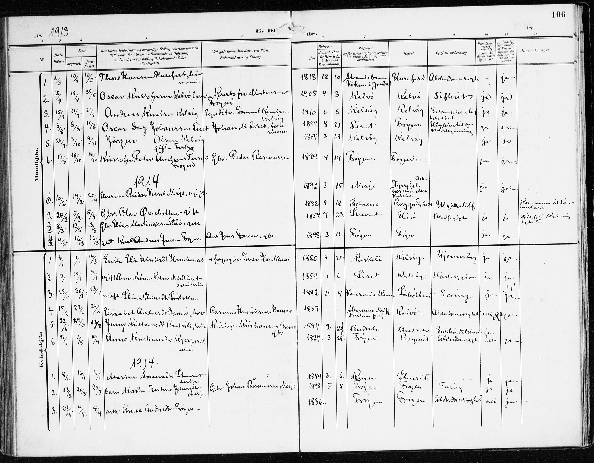 Bremanger sokneprestembete, AV/SAB-A-82201/H/Haa/Haab/L0003: Parish register (official) no. B 3, 1908-1925, p. 106