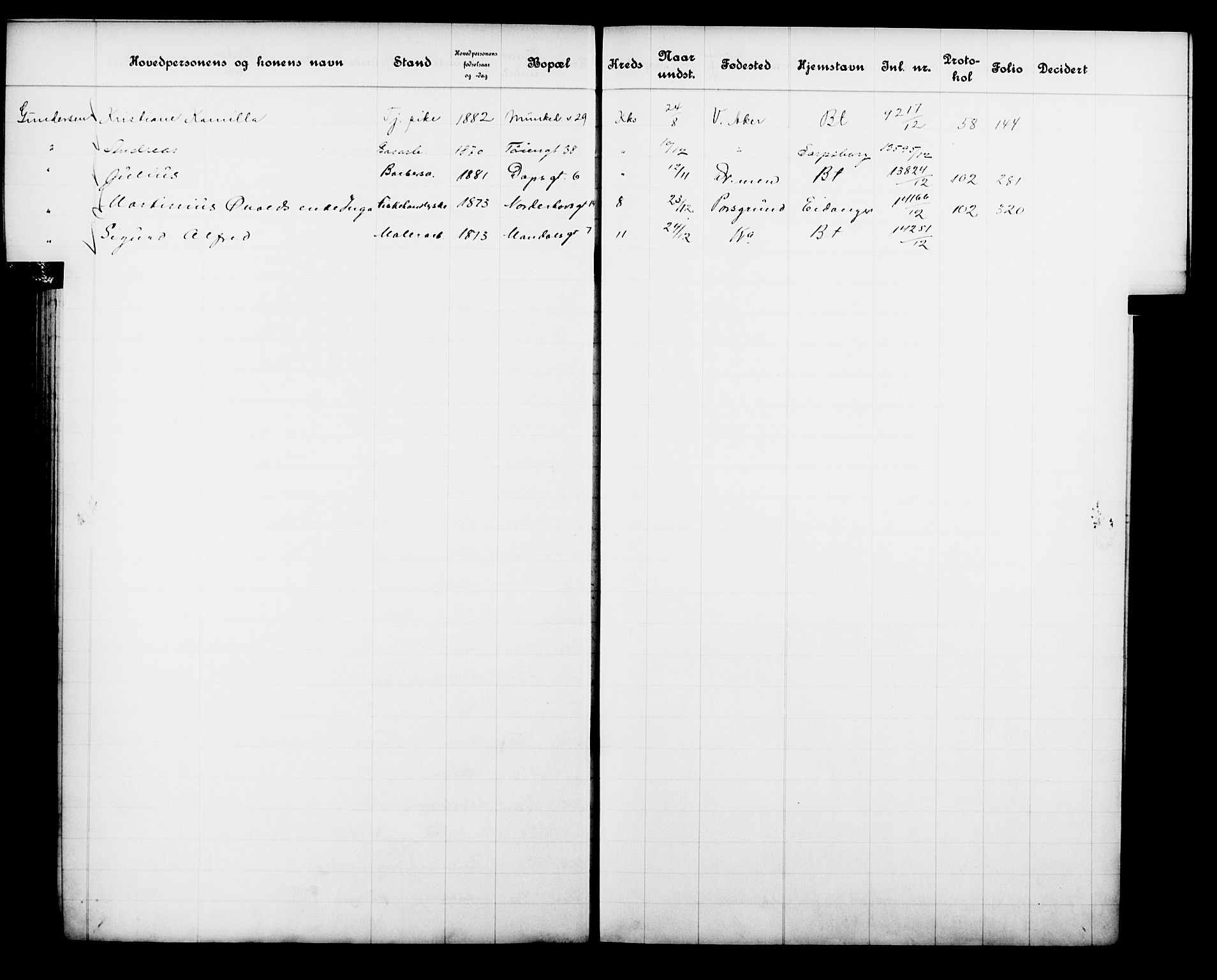 Fattigvesenet, OBA/A-20045/Fb/L0031: Hjemstavnsregister, 1912, p. 52