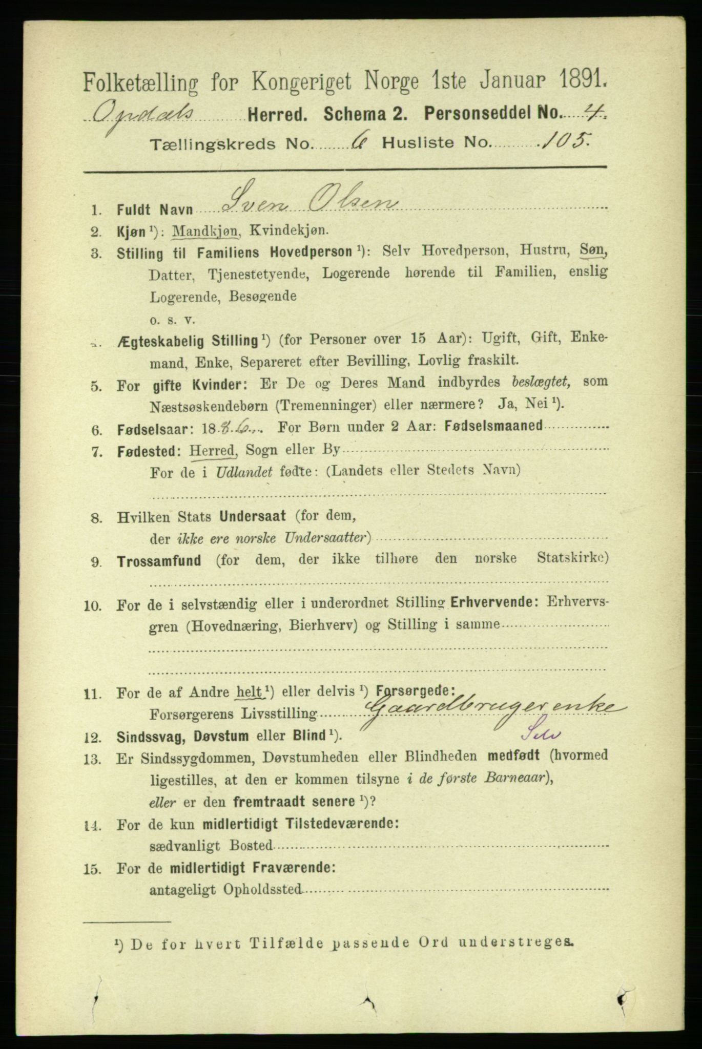 RA, 1891 census for 1634 Oppdal, 1891, p. 3401