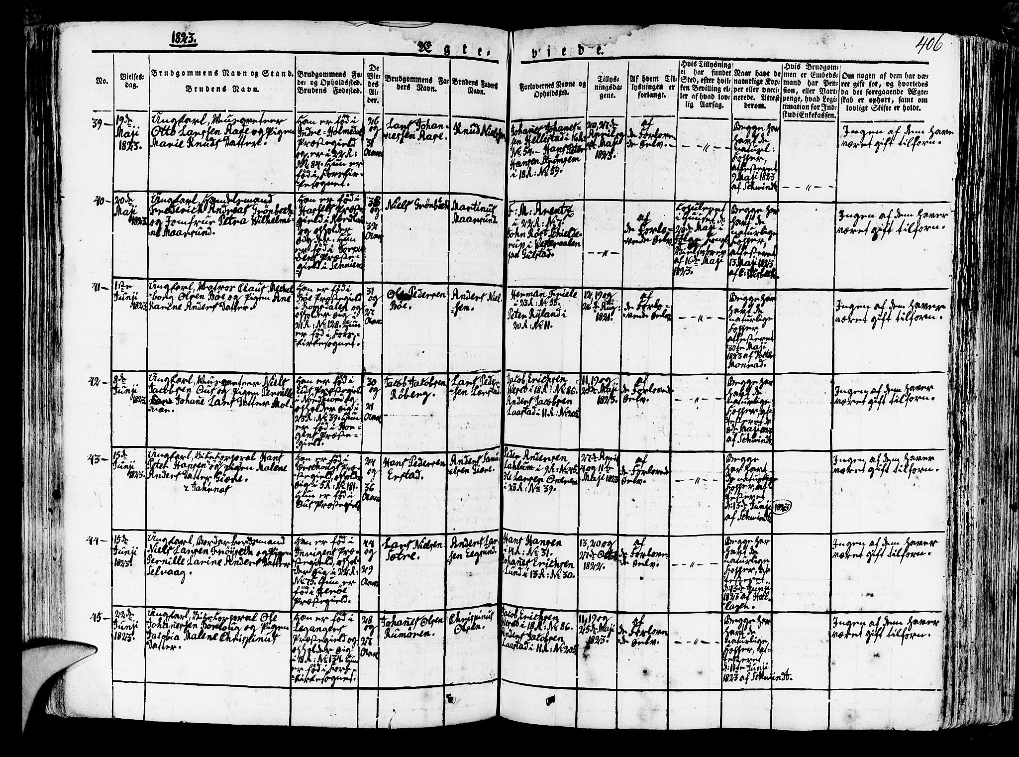 Korskirken sokneprestembete, AV/SAB-A-76101/H/Haa/L0014: Parish register (official) no. A 14, 1823-1835, p. 406