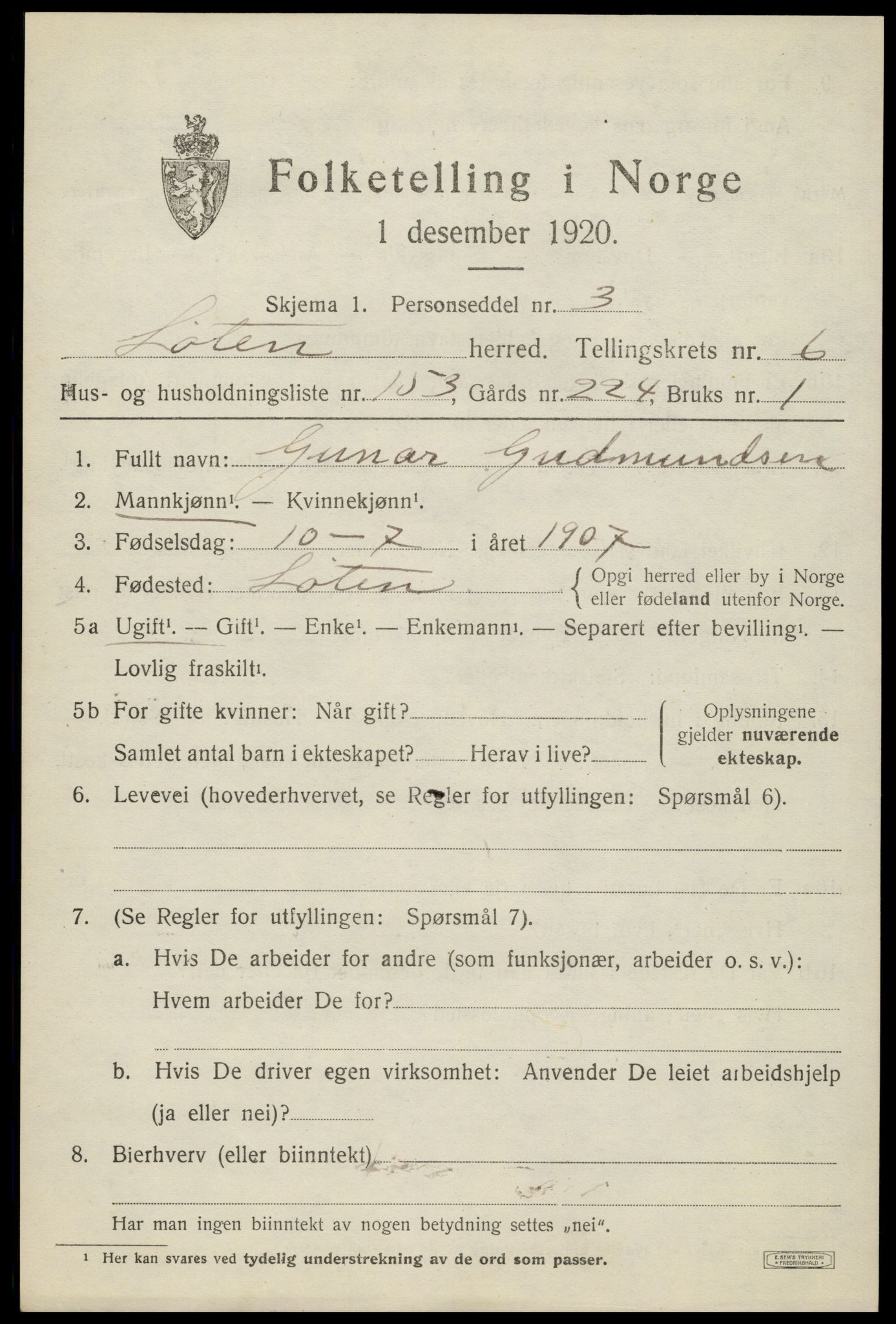 SAH, 1920 census for Løten, 1920, p. 13769