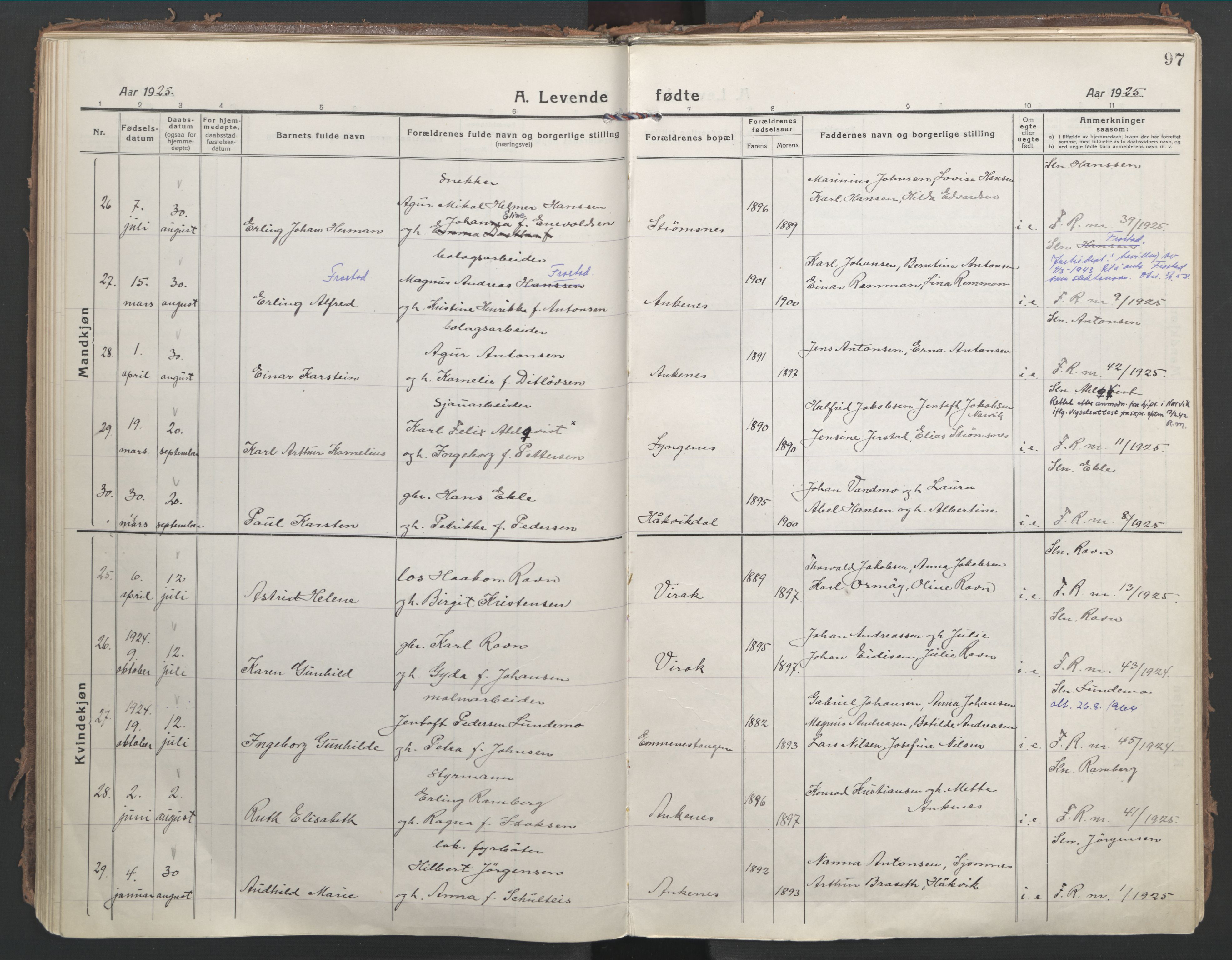 Ministerialprotokoller, klokkerbøker og fødselsregistre - Nordland, AV/SAT-A-1459/866/L0945: Parish register (official) no. 866A08, 1917-1935, p. 97