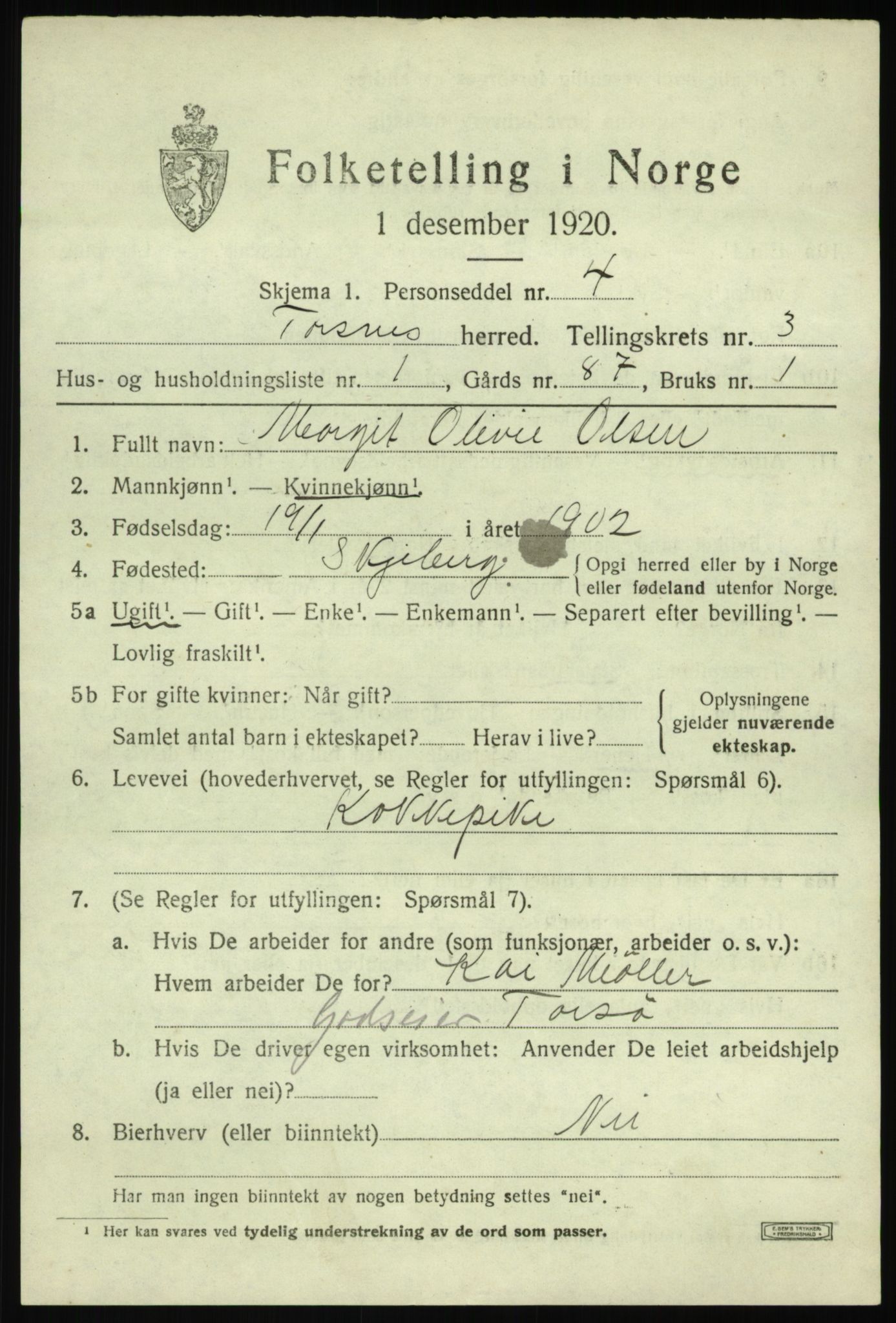 SAO, 1920 census for Torsnes, 1920, p. 2745