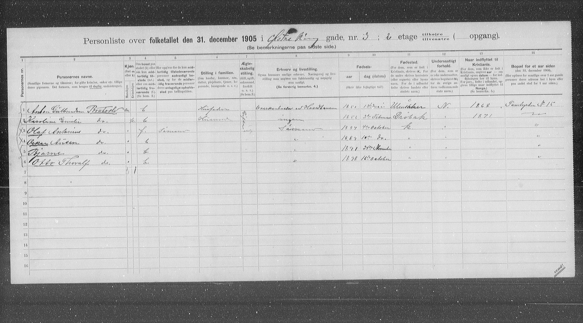 OBA, Municipal Census 1905 for Kristiania, 1905, p. 68040