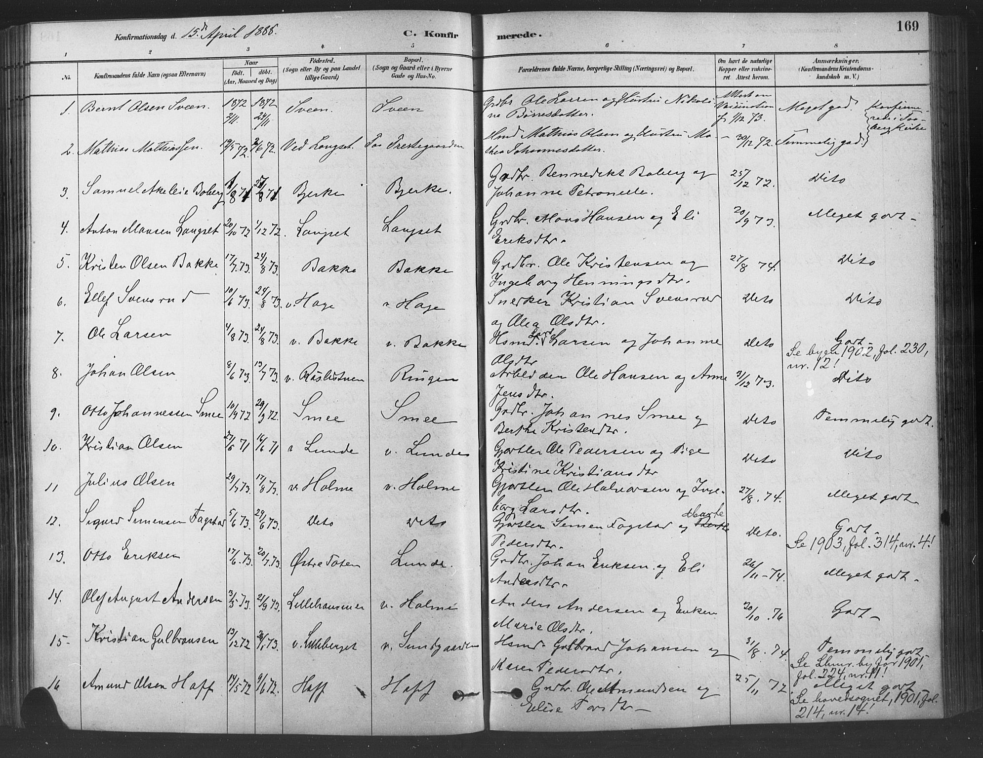 Fåberg prestekontor, SAH/PREST-086/H/Ha/Haa/L0009: Parish register (official) no. 9, 1879-1898, p. 169