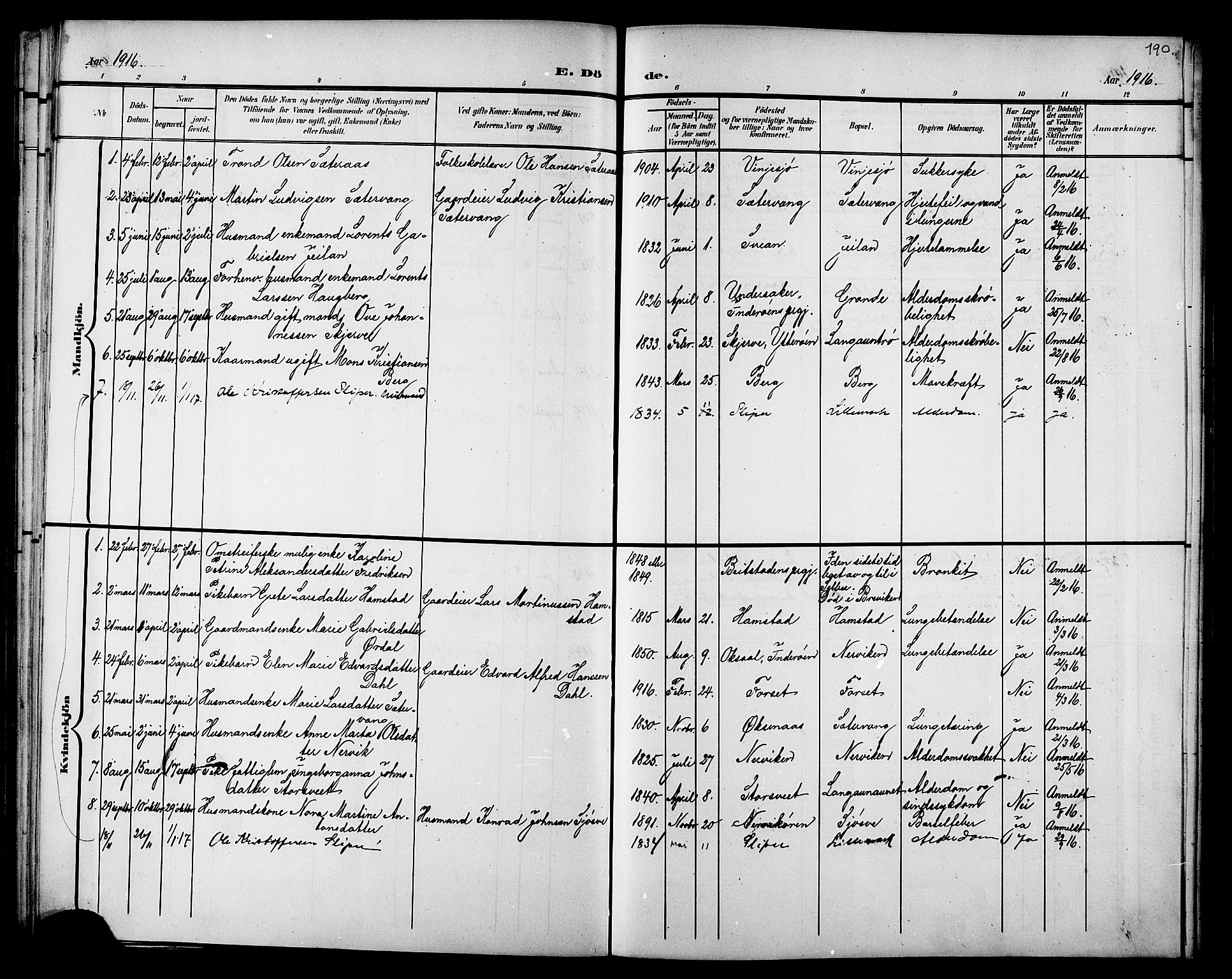 Ministerialprotokoller, klokkerbøker og fødselsregistre - Nord-Trøndelag, SAT/A-1458/733/L0327: Parish register (copy) no. 733C02, 1888-1918, p. 190