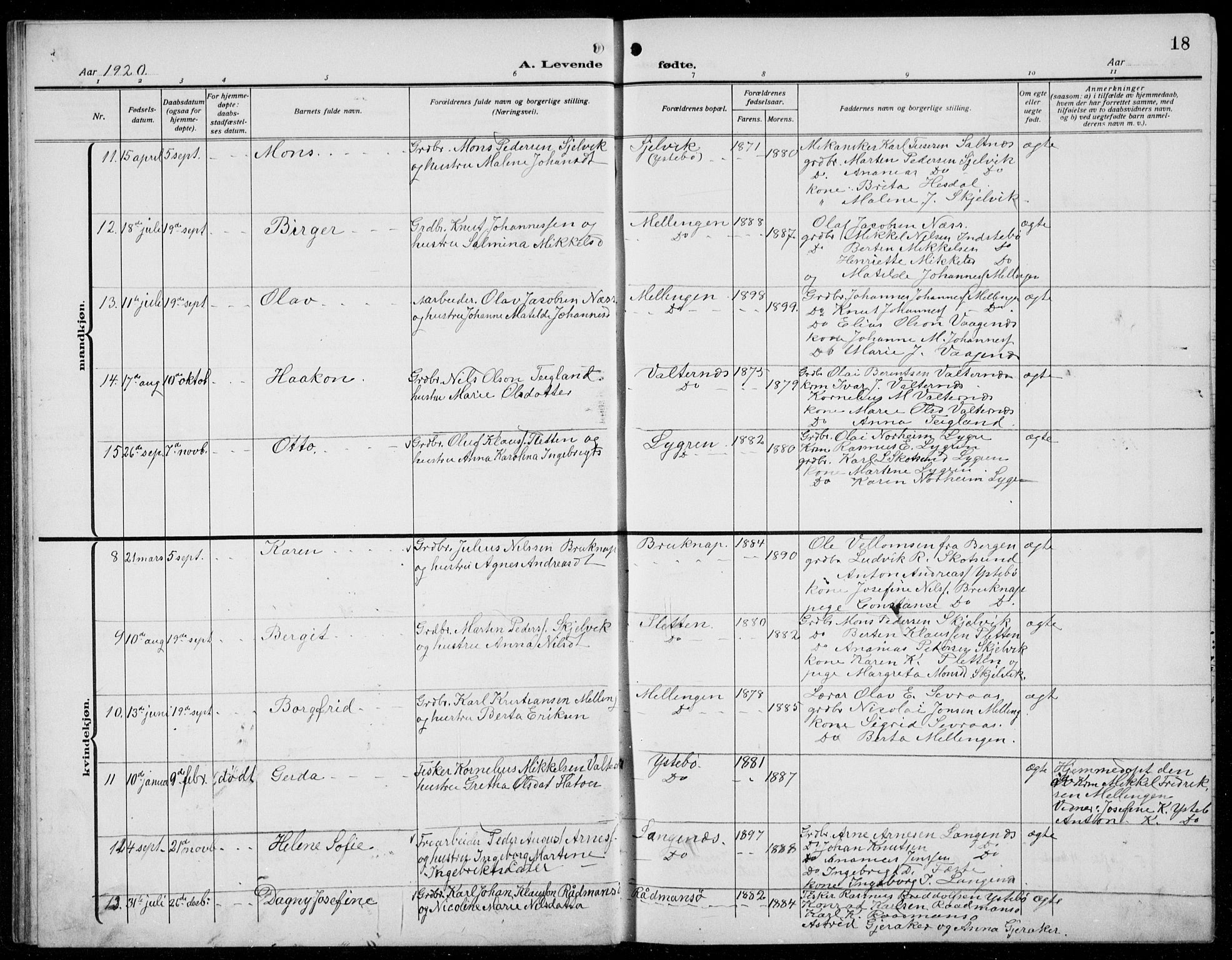 Alversund Sokneprestembete, SAB/A-73901/H/Ha/Hab: Parish register (copy) no. B 5, 1914-1932, p. 18