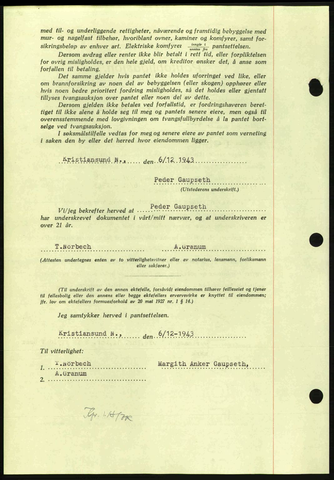 Nordmøre sorenskriveri, AV/SAT-A-4132/1/2/2Ca: Mortgage book no. B91, 1943-1944, Diary no: : 2661/1943