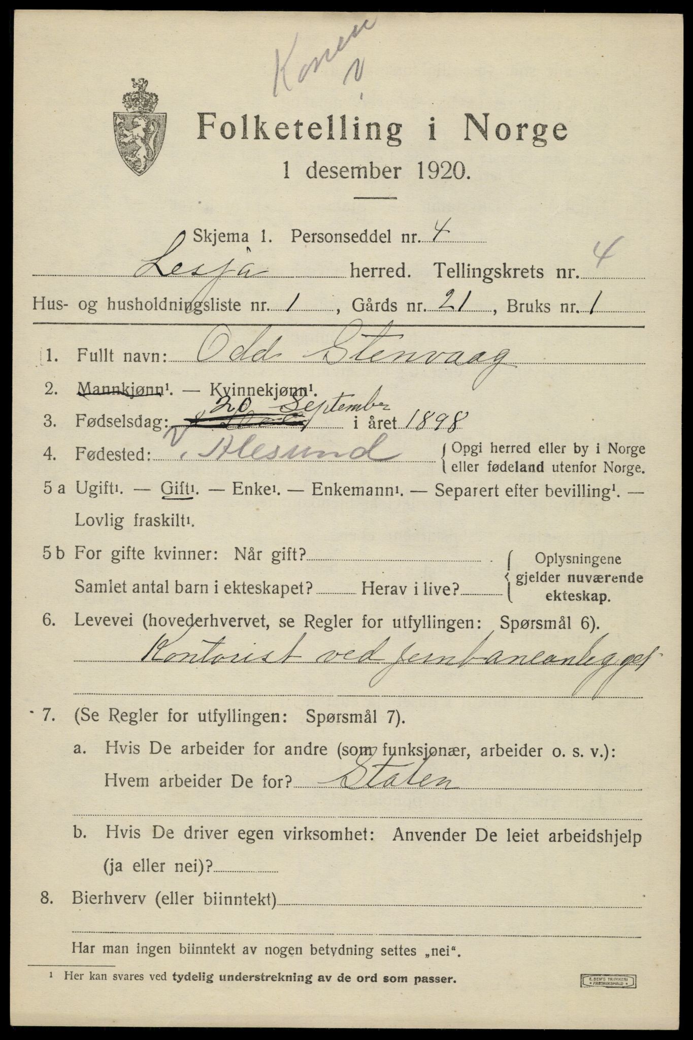 SAH, 1920 census for Lesja, 1920, p. 2528