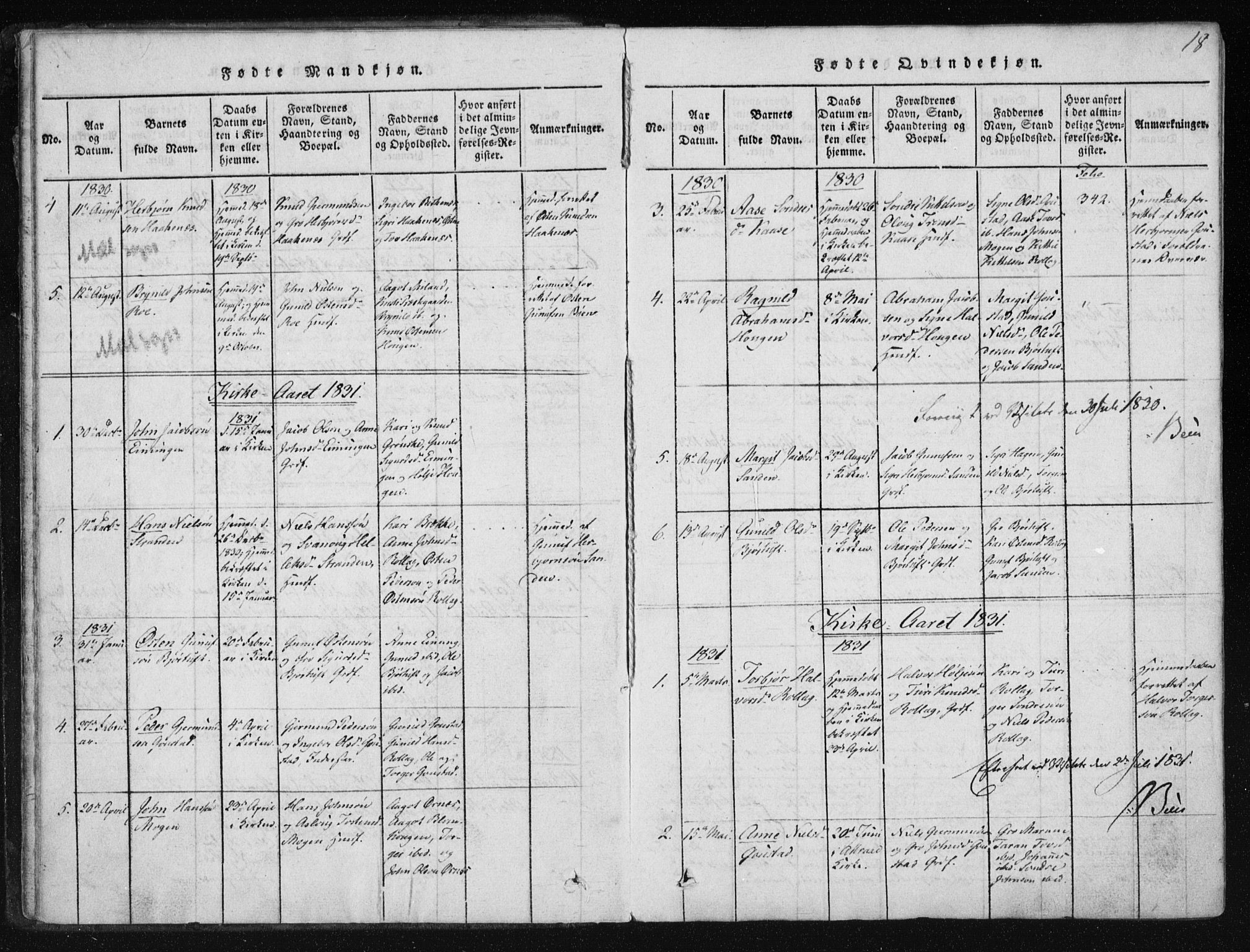 Tinn kirkebøker, SAKO/A-308/F/Fb/L0001: Parish register (official) no. II 1, 1815-1843, p. 18