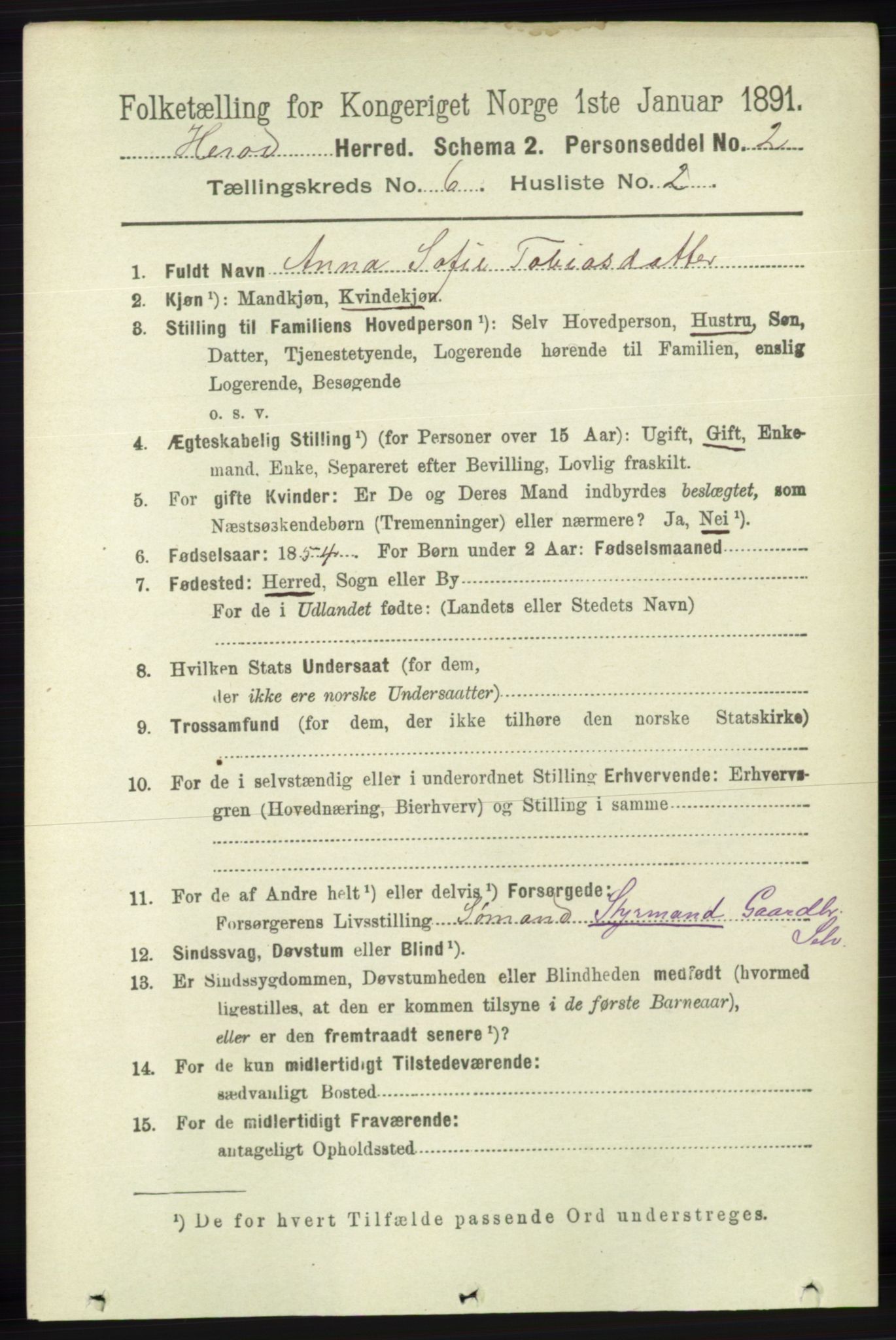 RA, 1891 census for 1039 Herad, 1891, p. 2308