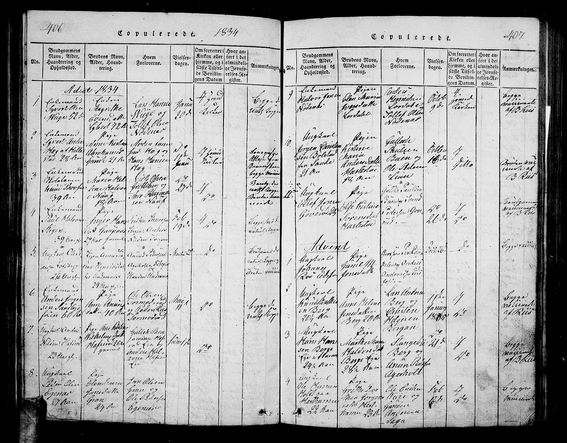 Hof kirkebøker, AV/SAKO-A-64/G/Ga/L0001: Parish register (copy) no. I 1, 1814-1844, p. 406-407