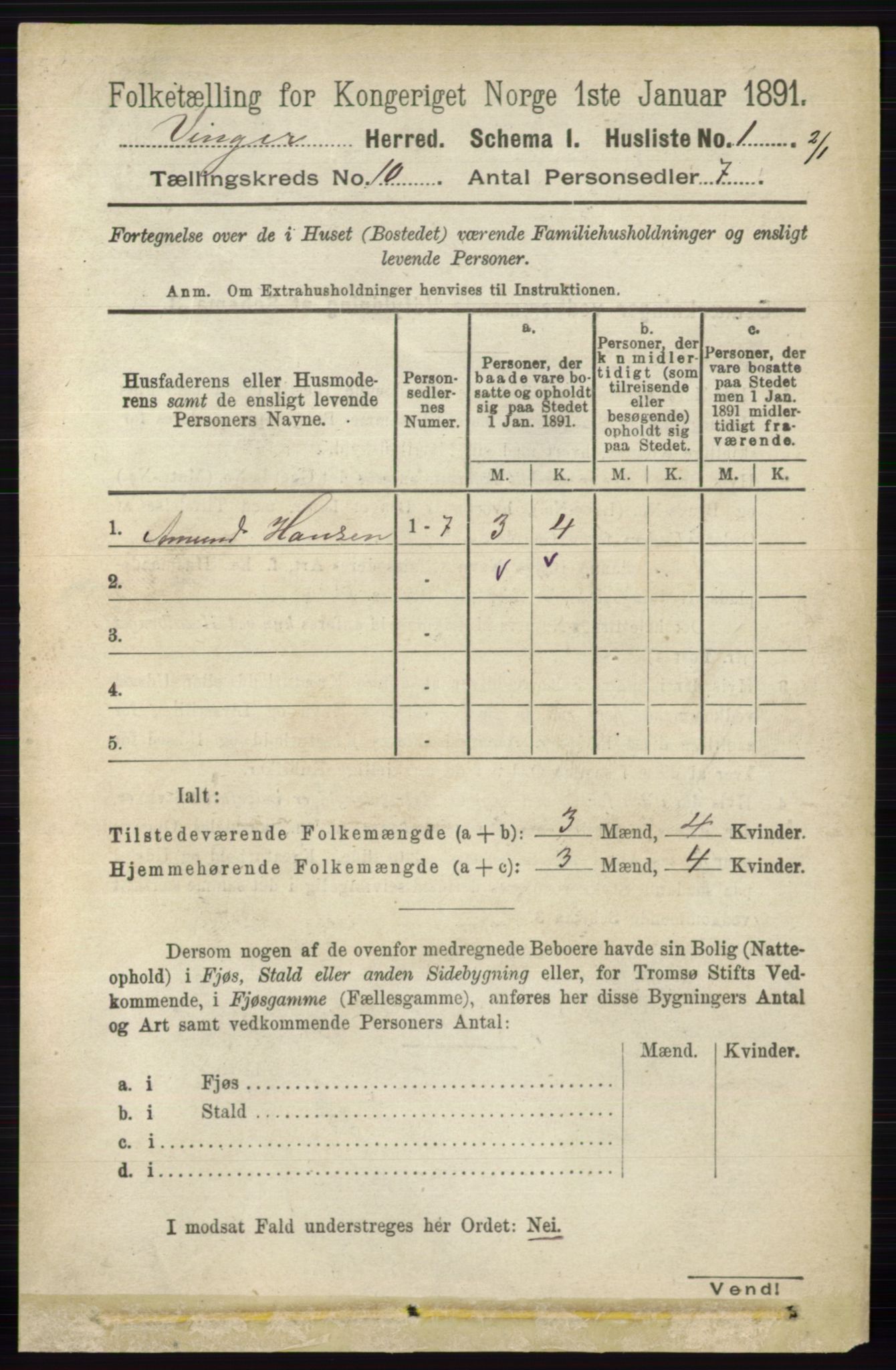 RA, 1891 census for 0421 Vinger, 1891, p. 4810