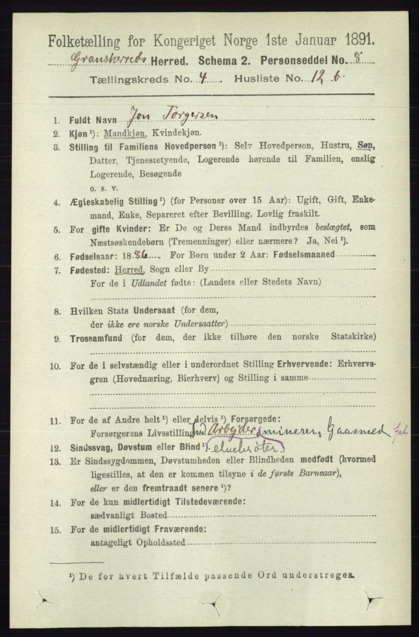 RA, 1891 census for 0824 Gransherad, 1891, p. 766