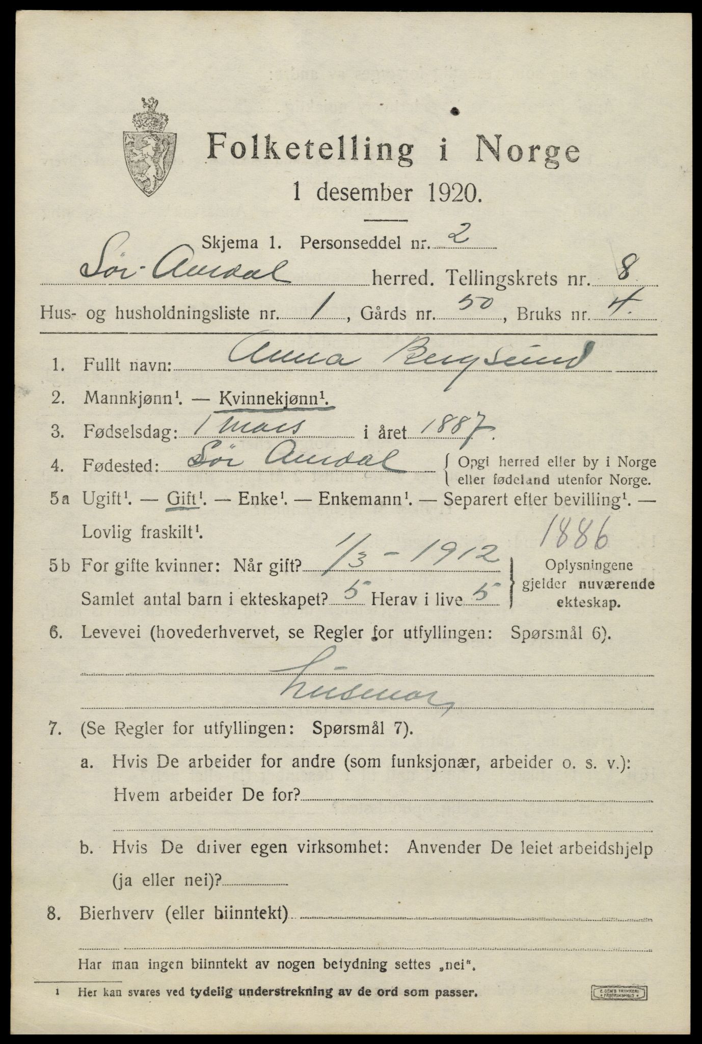 SAH, 1920 census for Sør-Aurdal, 1920, p. 4753