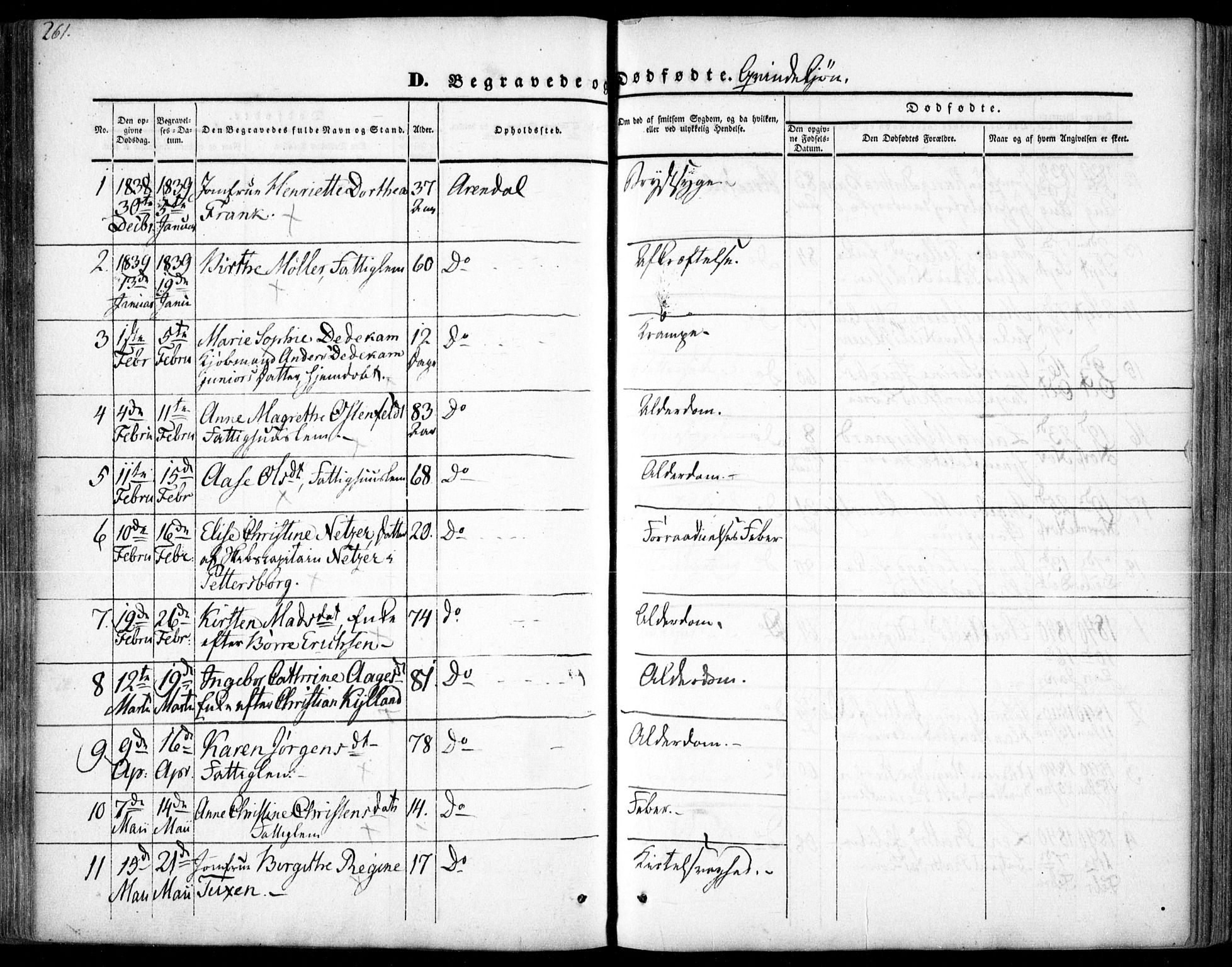 Arendal sokneprestkontor, Trefoldighet, SAK/1111-0040/F/Fa/L0005: Parish register (official) no. A 5, 1838-1854, p. 261