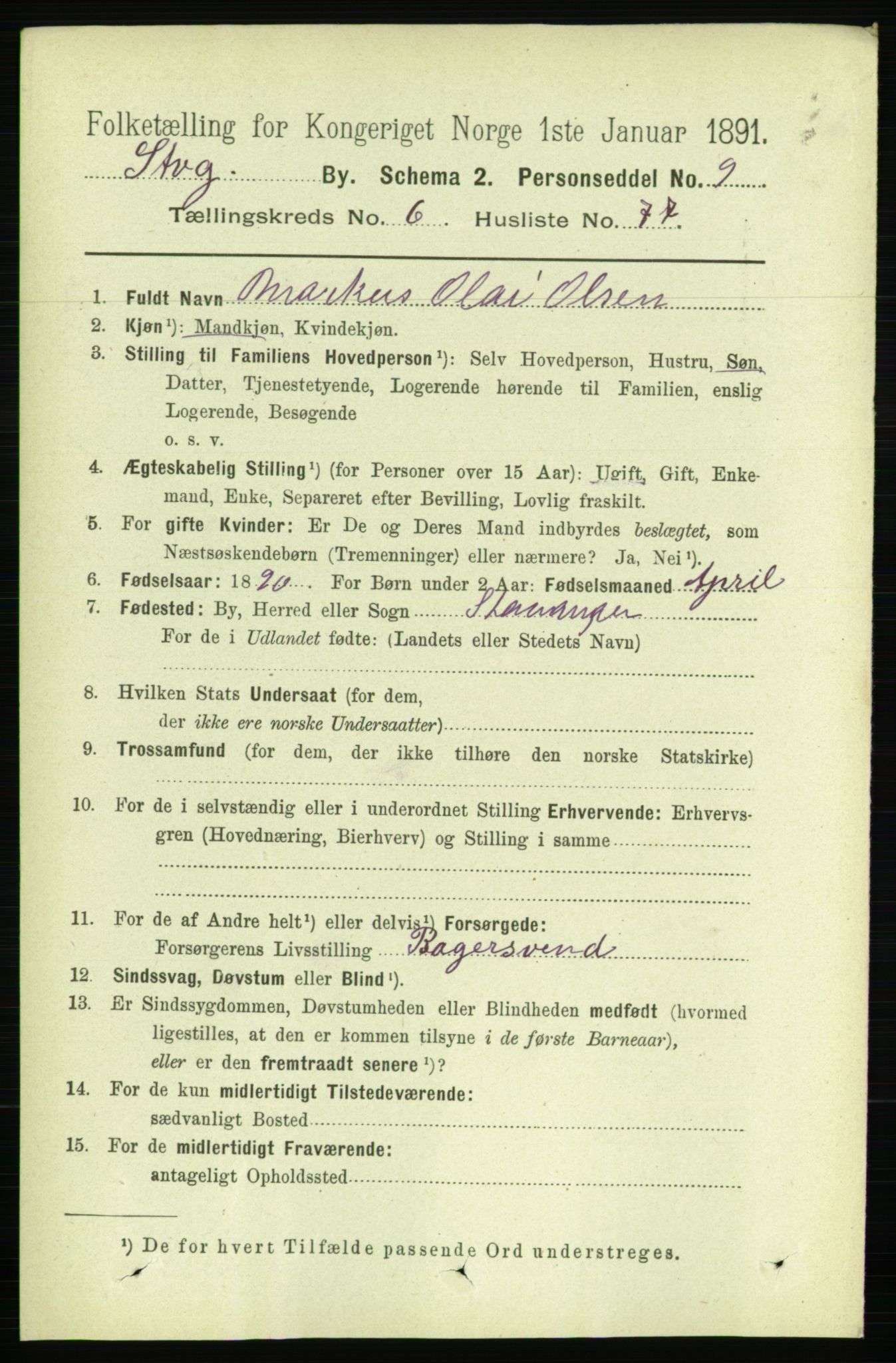 RA, 1891 census for 1103 Stavanger, 1891, p. 10697