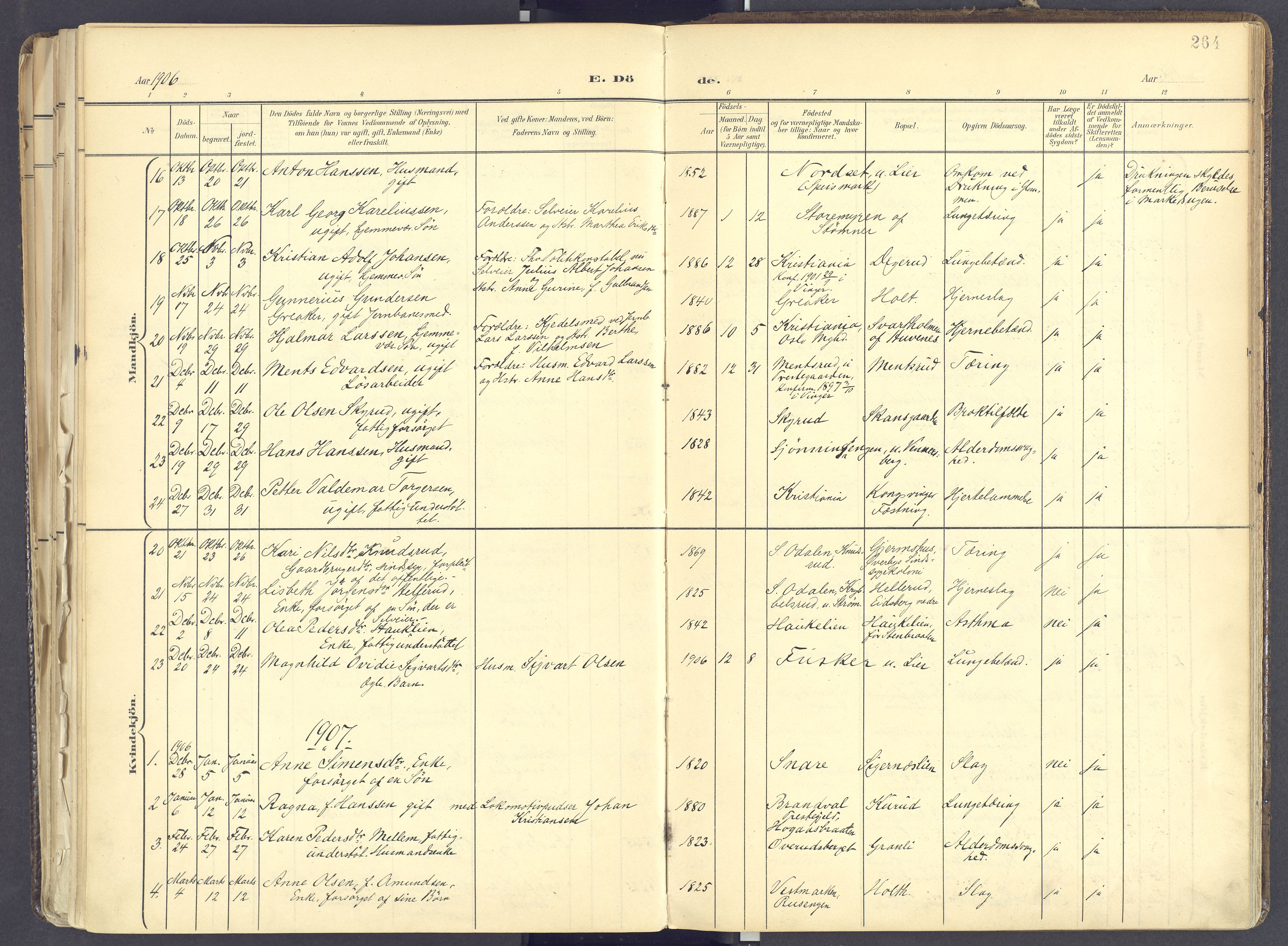 Vinger prestekontor, AV/SAH-PREST-024/H/Ha/Haa/L0017: Parish register (official) no. 17, 1901-1927, p. 264