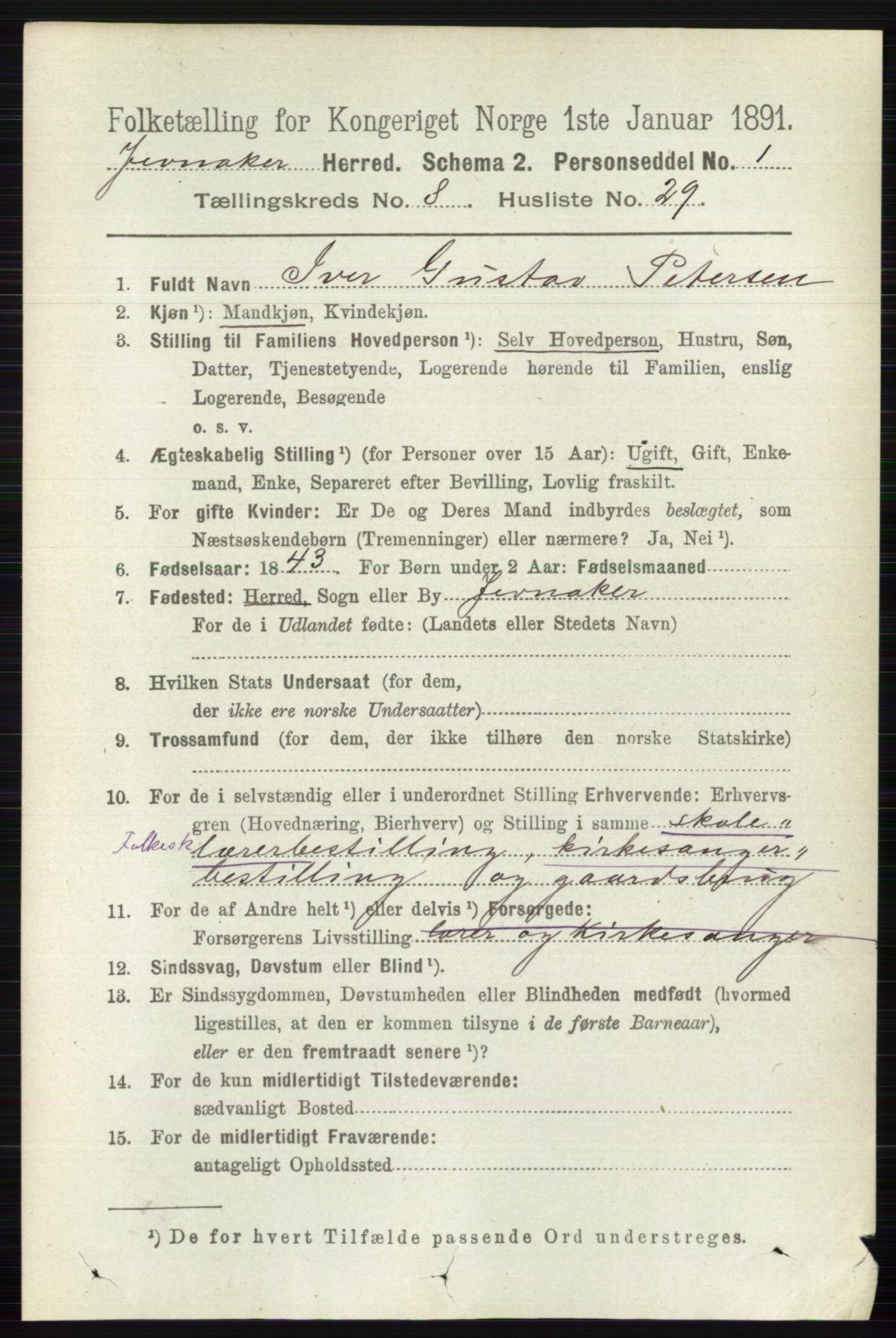 RA, 1891 census for 0532 Jevnaker, 1891, p. 4502