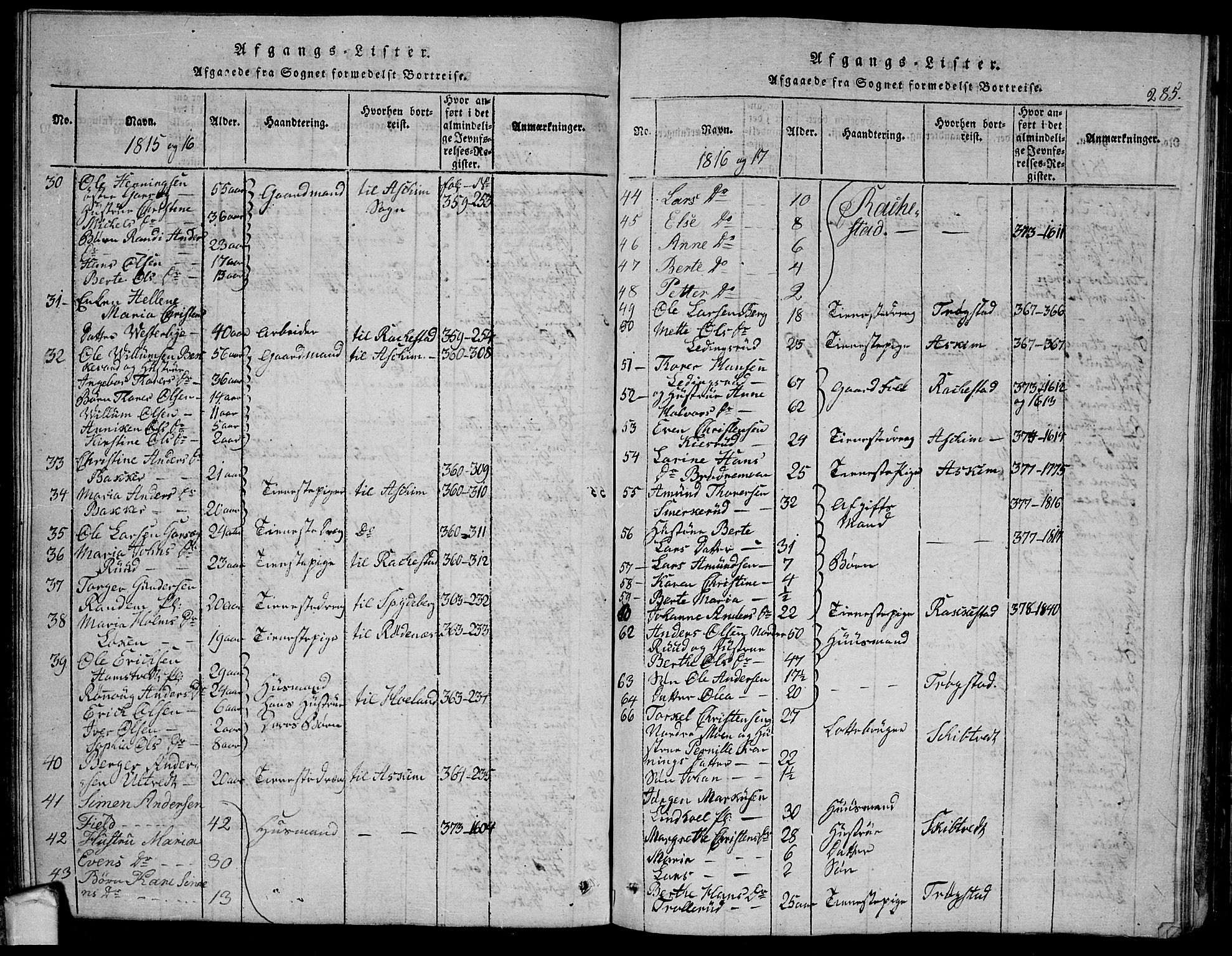 Eidsberg prestekontor Kirkebøker, SAO/A-10905/G/Ga/L0001: Parish register (copy) no. I 1, 1814-1831, p. 285