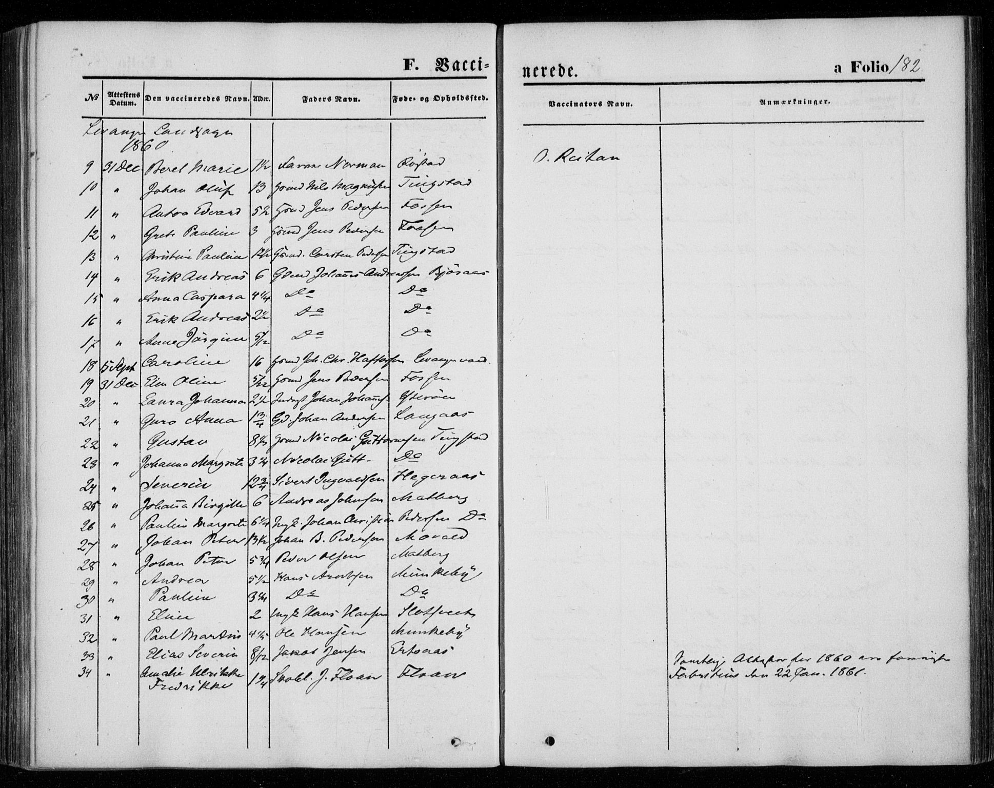 Ministerialprotokoller, klokkerbøker og fødselsregistre - Nord-Trøndelag, AV/SAT-A-1458/720/L0184: Parish register (official) no. 720A02 /1, 1855-1863, p. 182