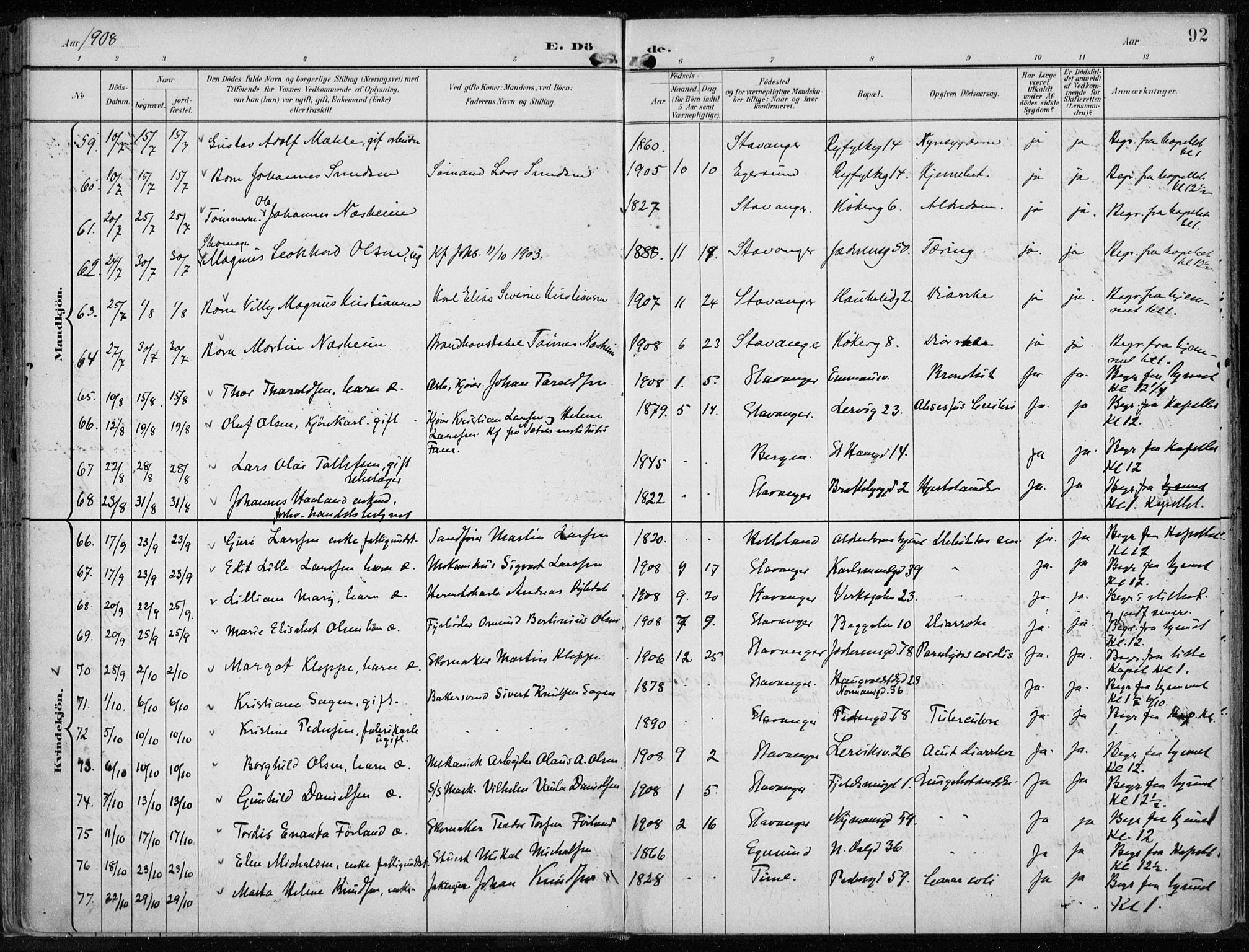 St. Johannes sokneprestkontor, AV/SAST-A-101814/001/30/30BA/L0005: Parish register (official) no. A 5, 1898-1919, p. 92