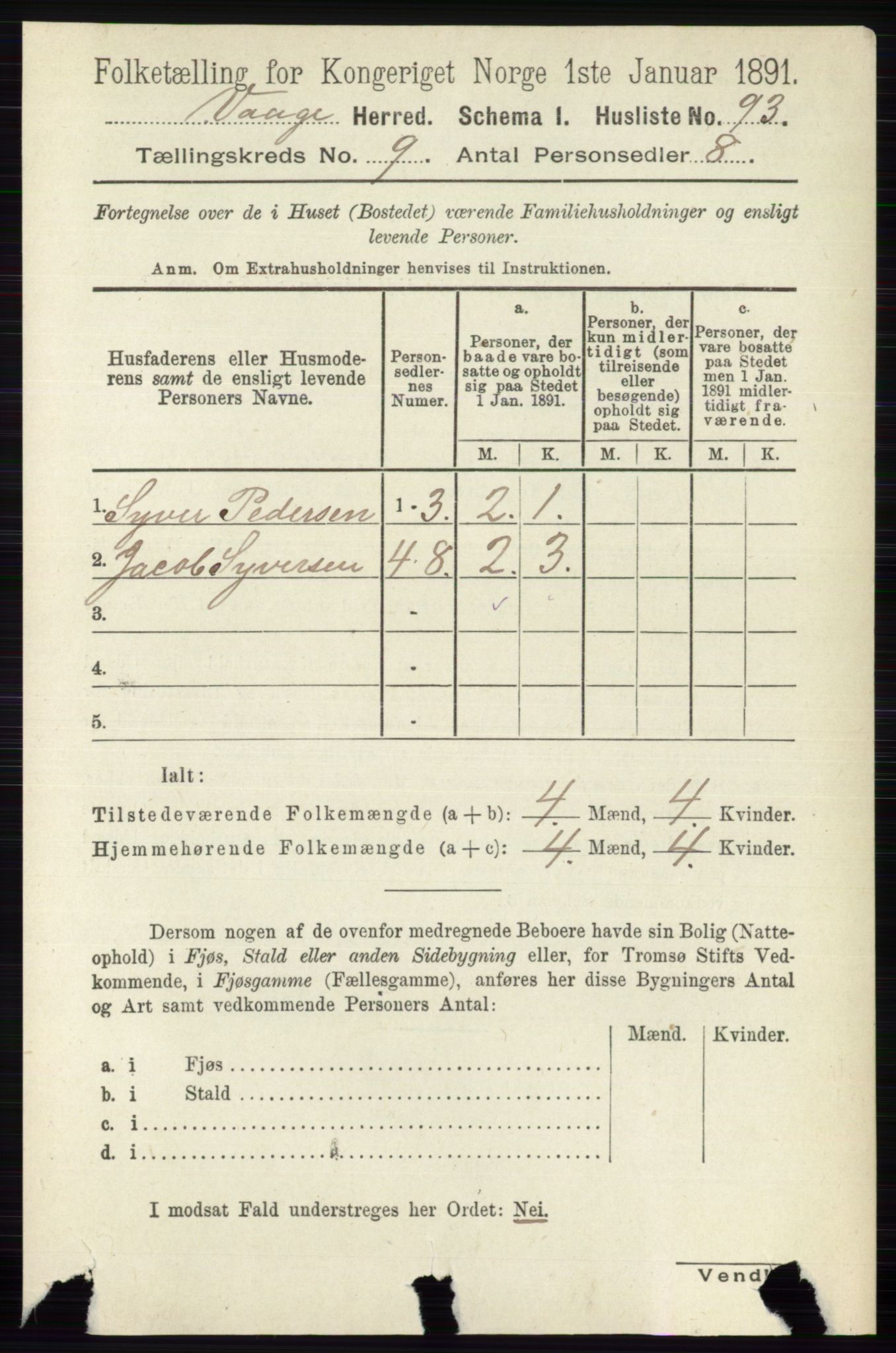 RA, 1891 census for 0515 Vågå, 1891, p. 5479