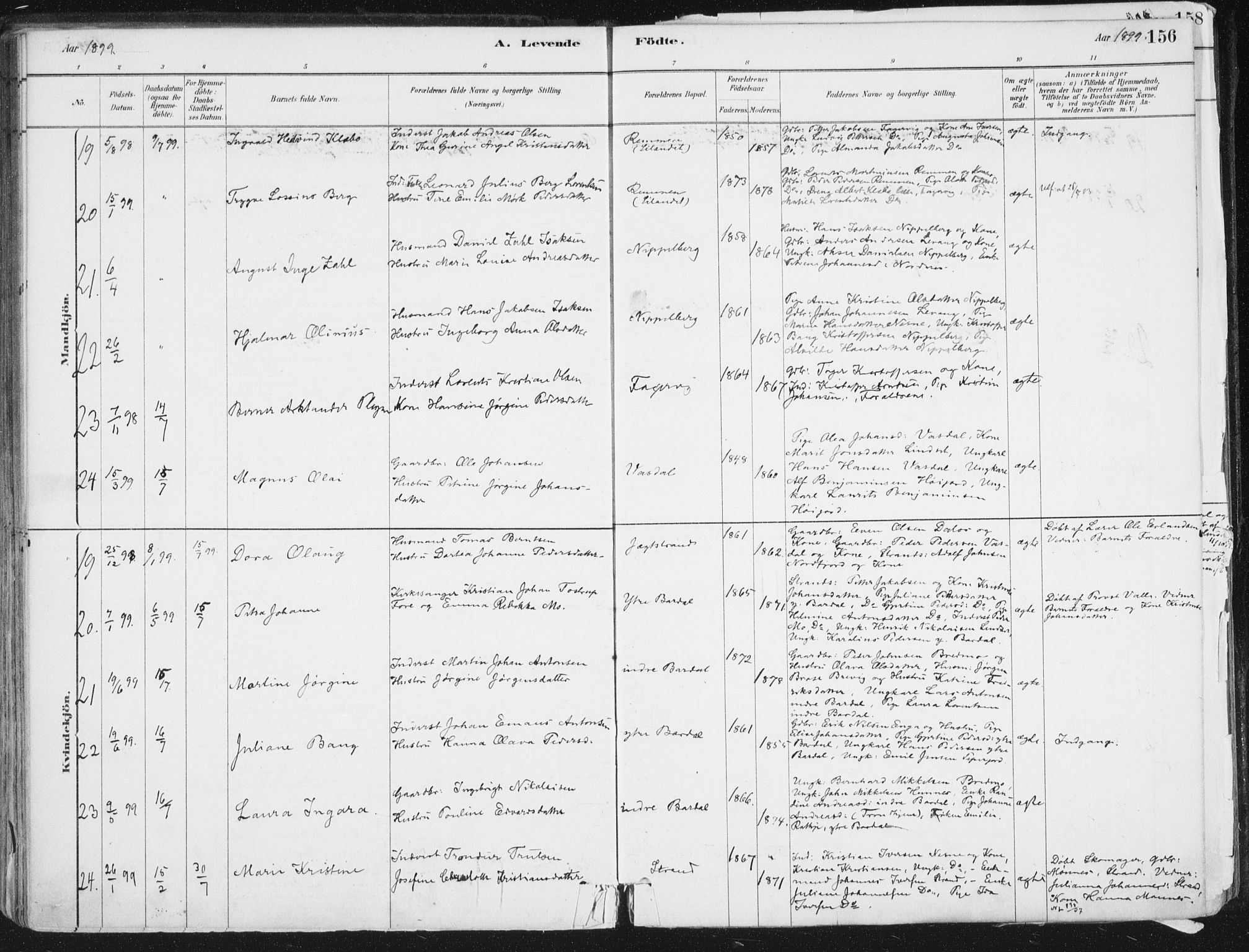 Ministerialprotokoller, klokkerbøker og fødselsregistre - Nordland, AV/SAT-A-1459/838/L0552: Parish register (official) no. 838A10, 1880-1910, p. 156