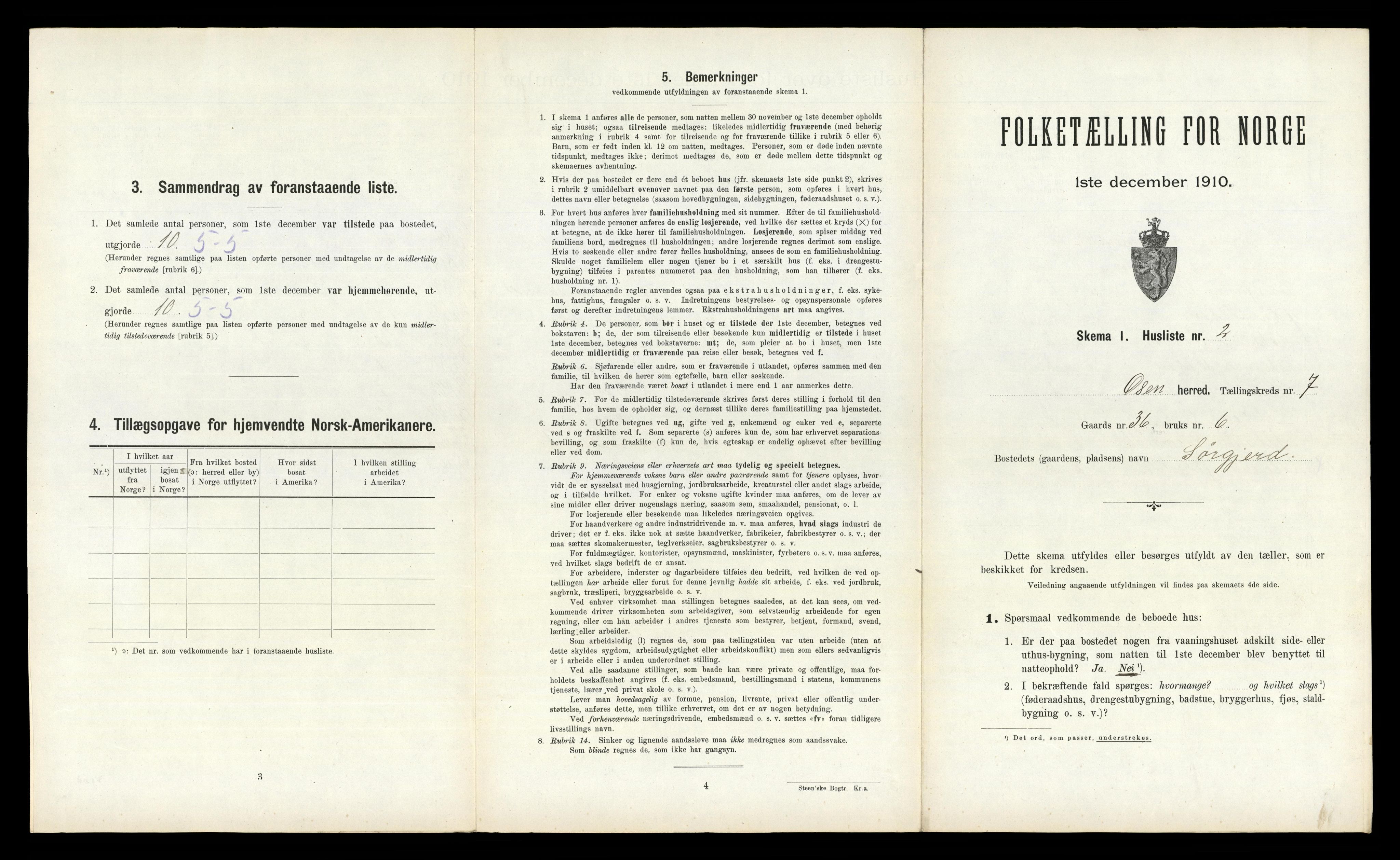 RA, 1910 census for Osen, 1910, p. 460