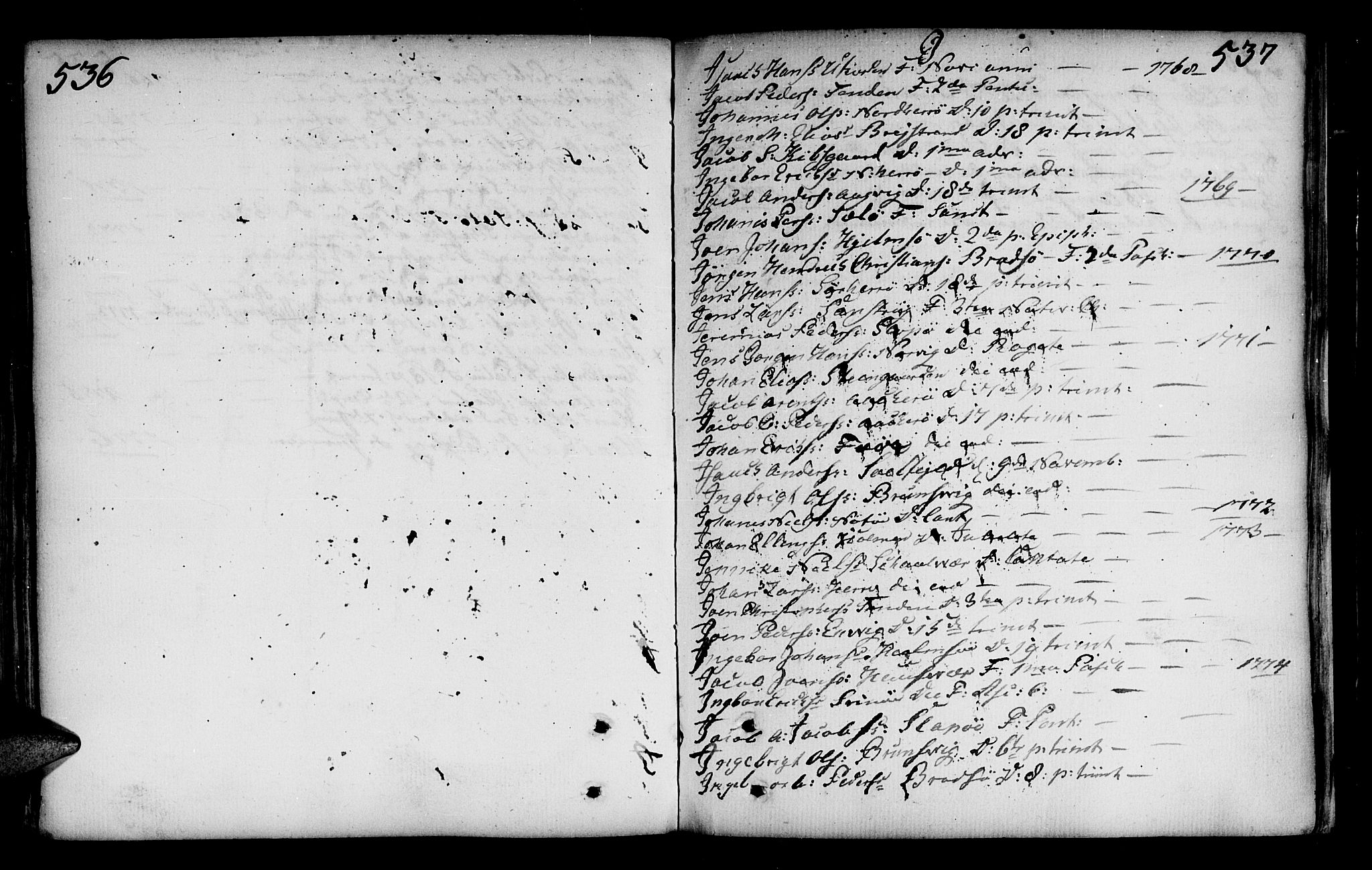 Ministerialprotokoller, klokkerbøker og fødselsregistre - Nordland, AV/SAT-A-1459/817/L0260: Parish register (official) no. 817A02 /2, 1768-1776, p. 536-537