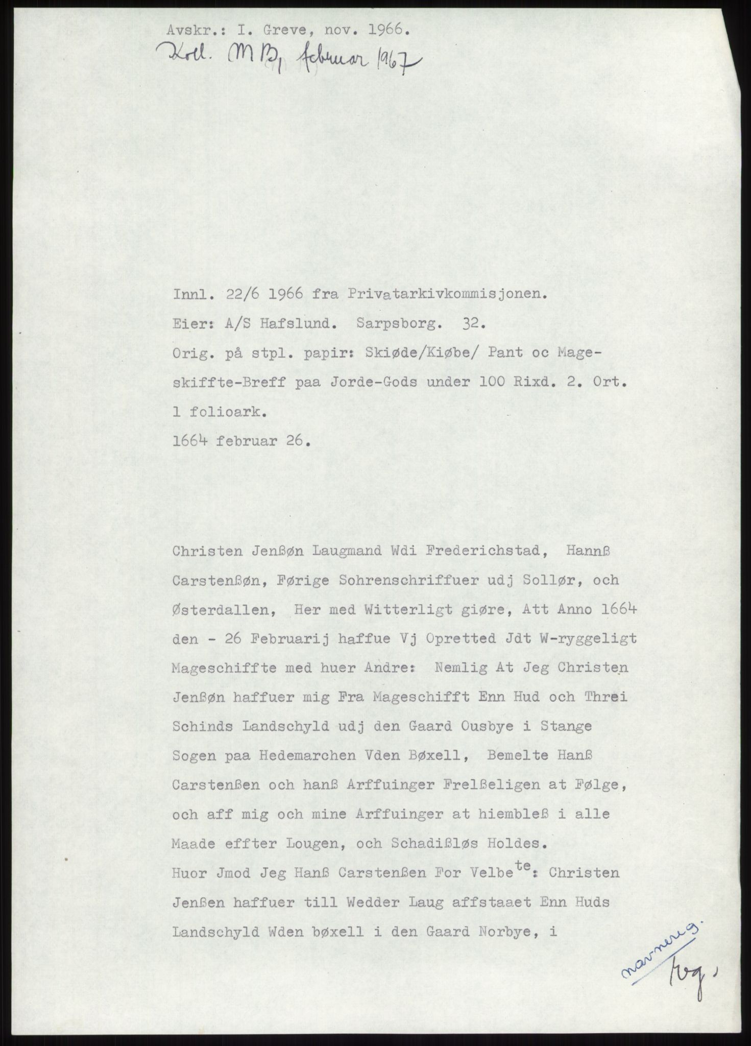 Samlinger til kildeutgivelse, Diplomavskriftsamlingen, AV/RA-EA-4053/H/Ha, p. 257