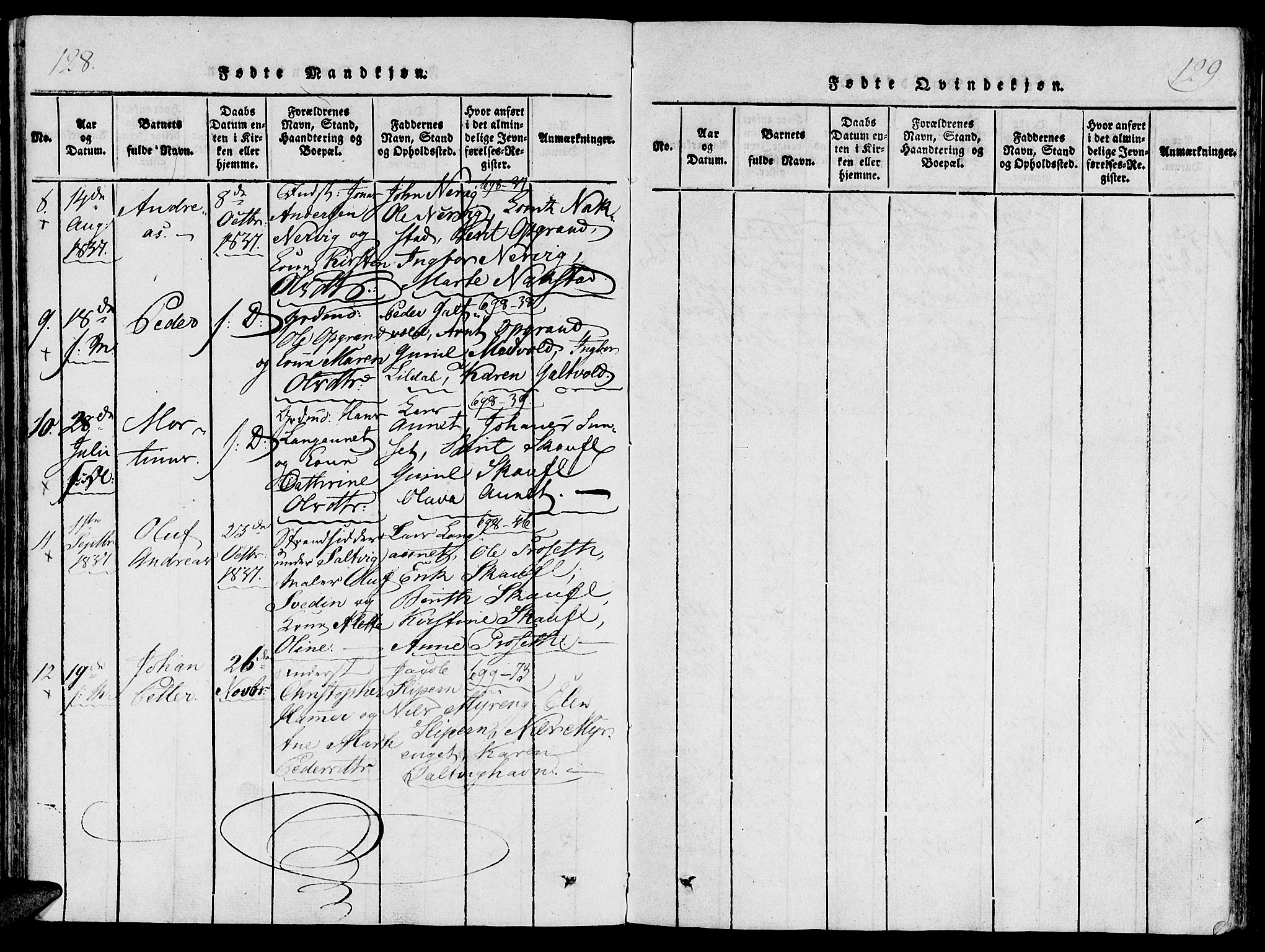 Ministerialprotokoller, klokkerbøker og fødselsregistre - Nord-Trøndelag, AV/SAT-A-1458/733/L0322: Parish register (official) no. 733A01, 1817-1842, p. 128-129