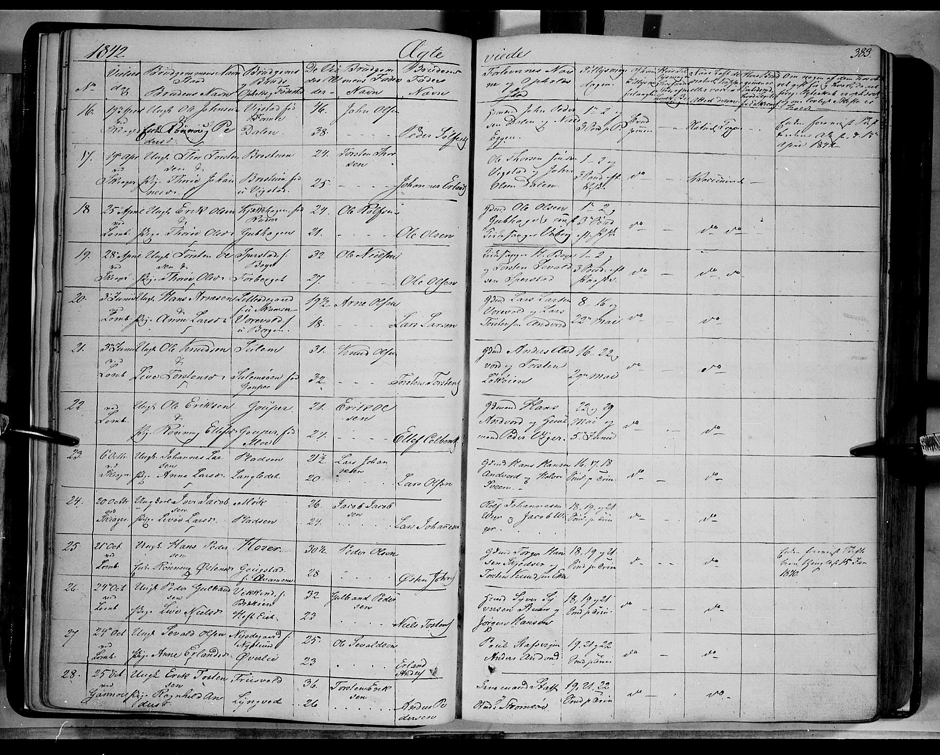 Lom prestekontor, SAH/PREST-070/K/L0006: Parish register (official) no. 6B, 1837-1863, p. 383