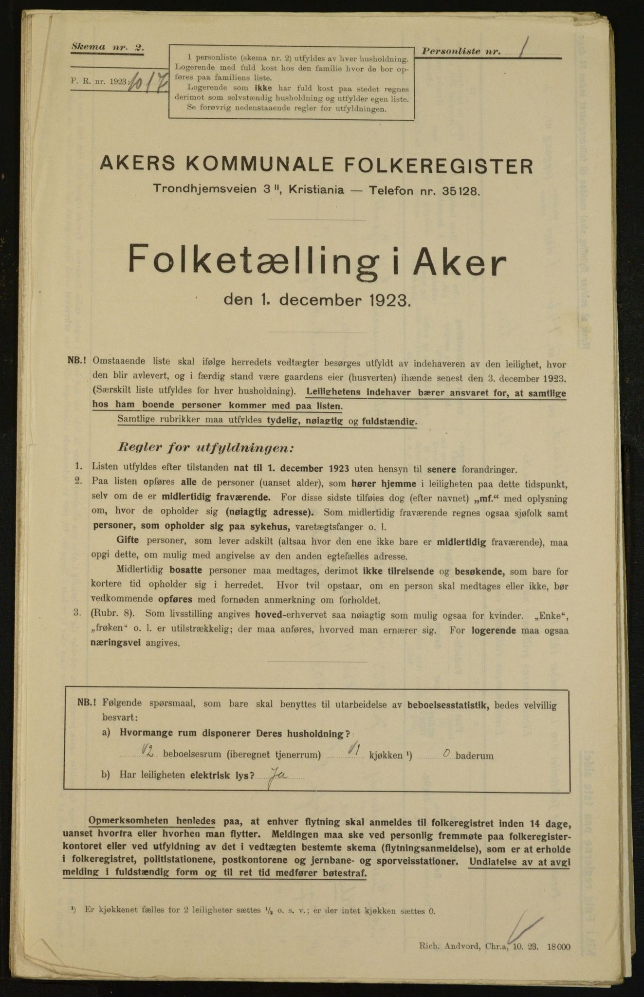 , Municipal Census 1923 for Aker, 1923, p. 29037