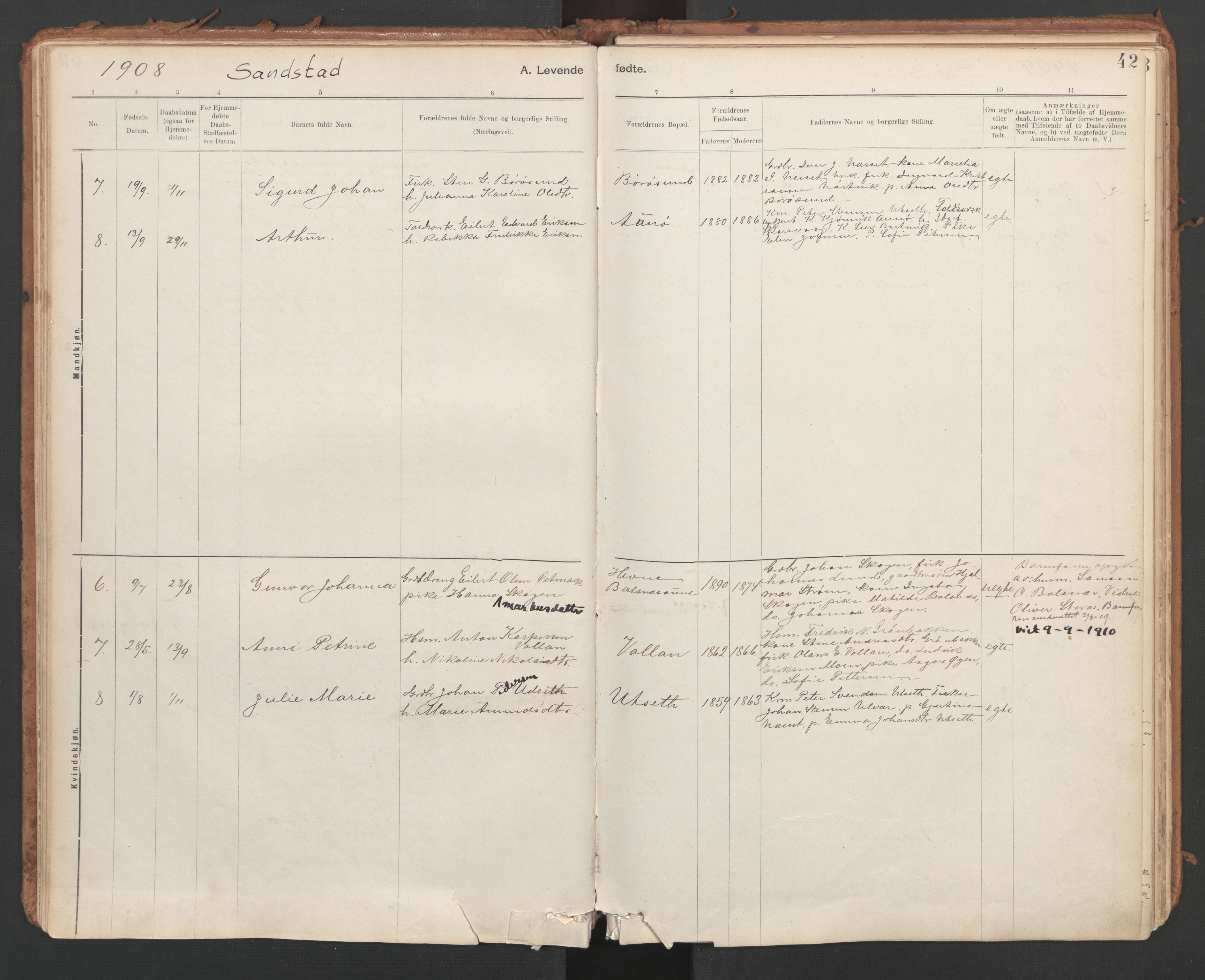 Ministerialprotokoller, klokkerbøker og fødselsregistre - Sør-Trøndelag, SAT/A-1456/639/L0572: Parish register (official) no. 639A01, 1890-1920, p. 42