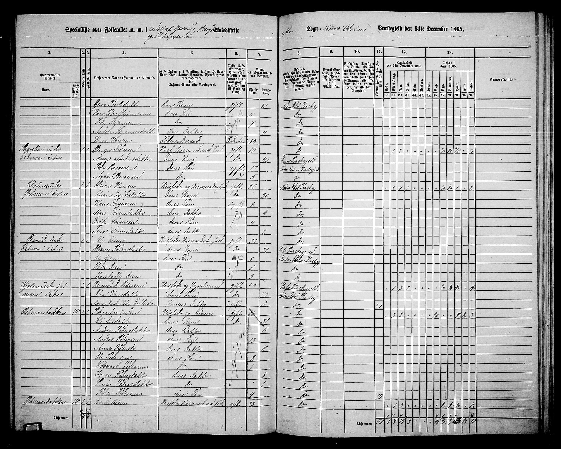 RA, 1865 census for Nord-Odal, 1865, p. 132