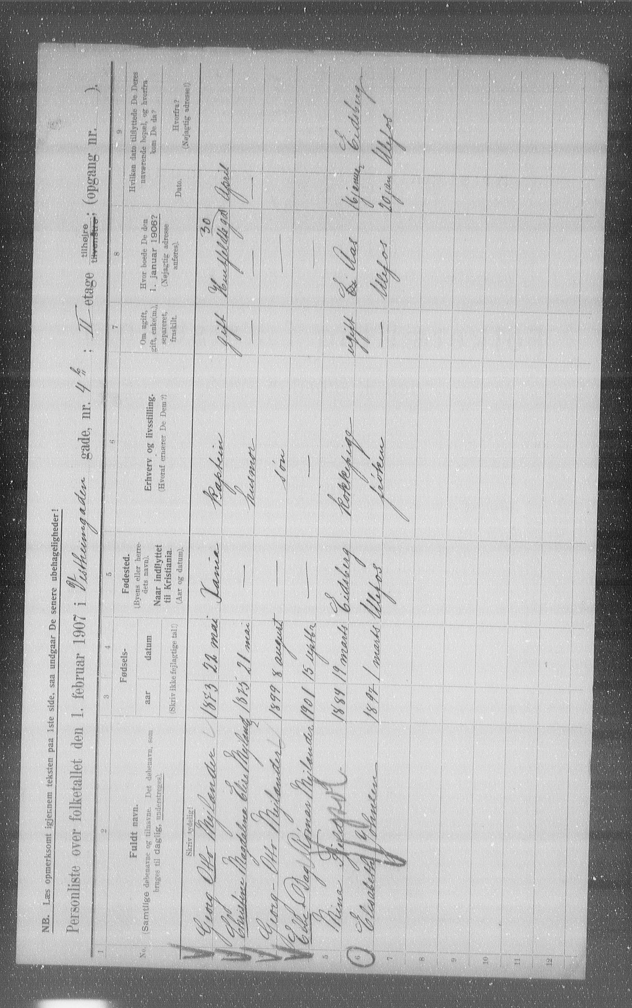 OBA, Municipal Census 1907 for Kristiania, 1907, p. 62294