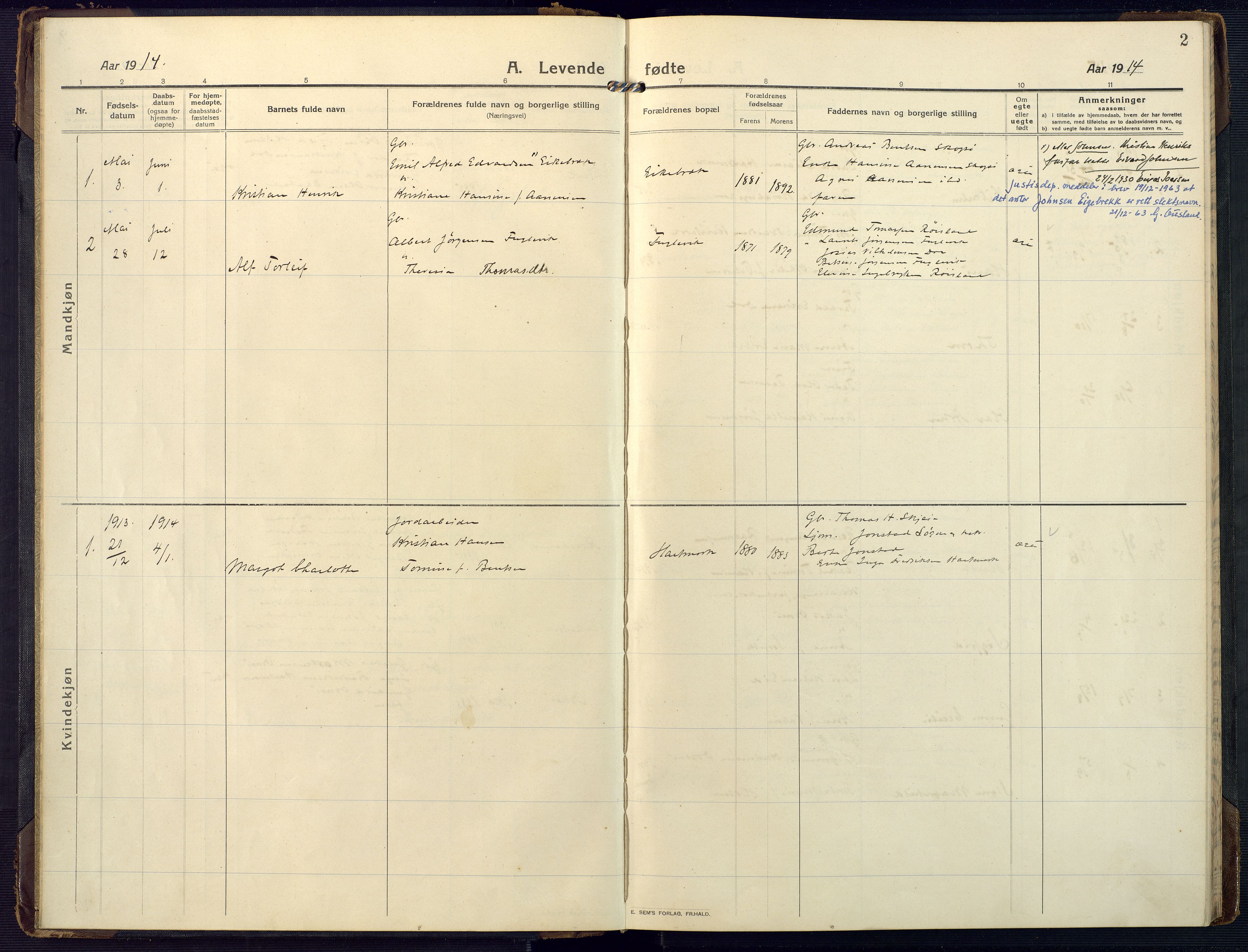 Mandal sokneprestkontor, SAK/1111-0030/F/Fa/Fab/L0003: Parish register (official) no. A 3, 1913-1933, p. 2