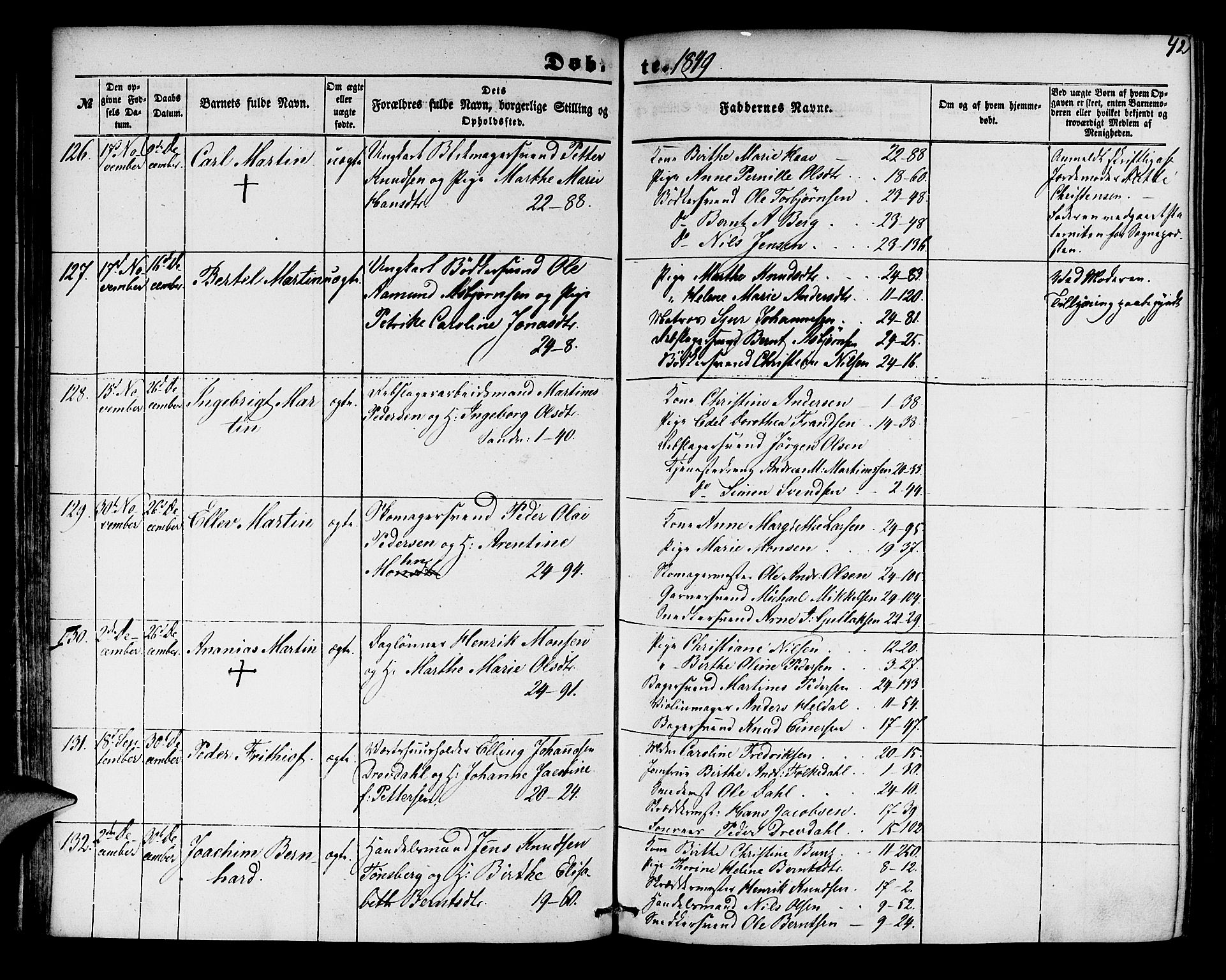 Korskirken sokneprestembete, AV/SAB-A-76101/H/Hab: Parish register (copy) no. B 2, 1847-1853, p. 42