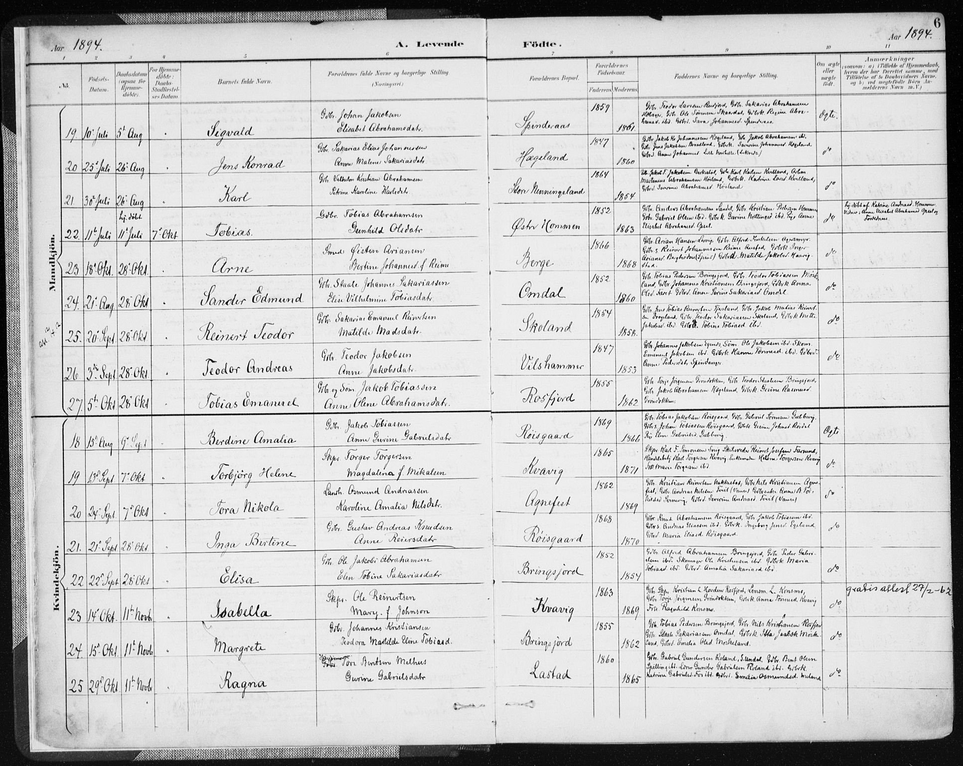 Lyngdal sokneprestkontor, AV/SAK-1111-0029/F/Fa/Fac/L0012: Parish register (official) no. A 12, 1894-1918, p. 6